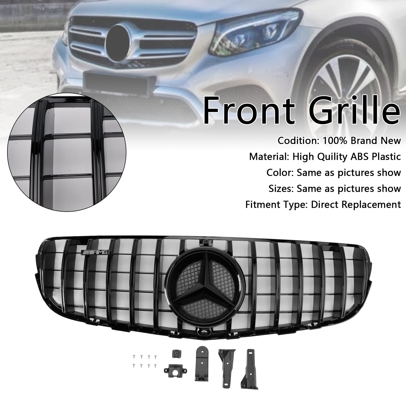 Grille de pare-chocs avant noire brillante pour Mercedes Benz GLC X253 C253 2015-2019