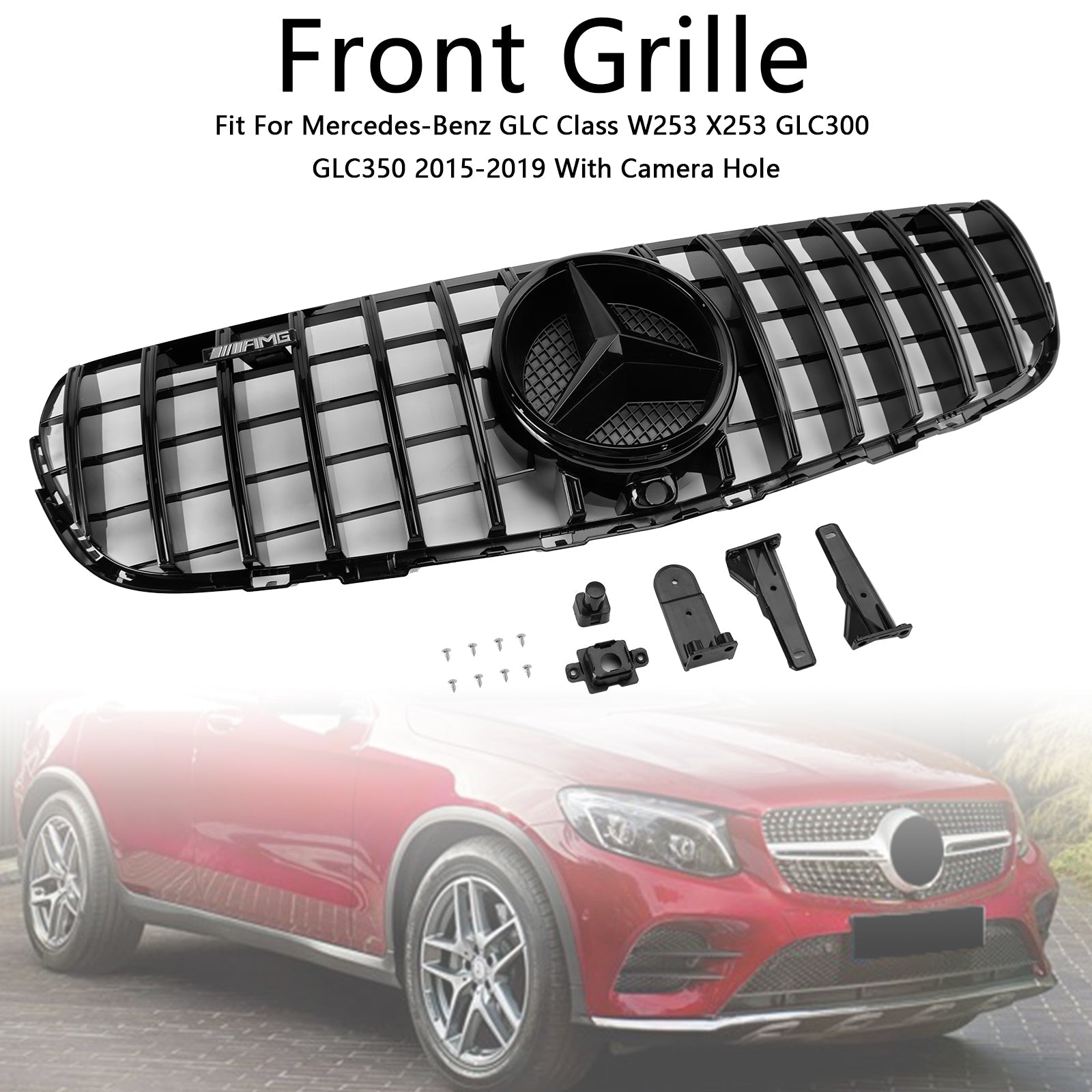 Grille de pare-chocs avant noire brillante pour Mercedes Benz GLC X253 C253 2015-2019