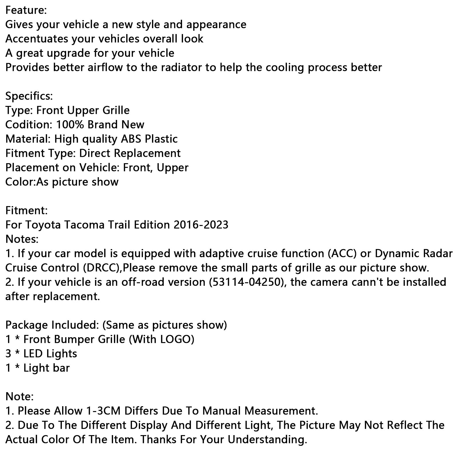 Sprednja razsvetljava vrata za LED osvetlitev Toyota Tacoma 2016-2023