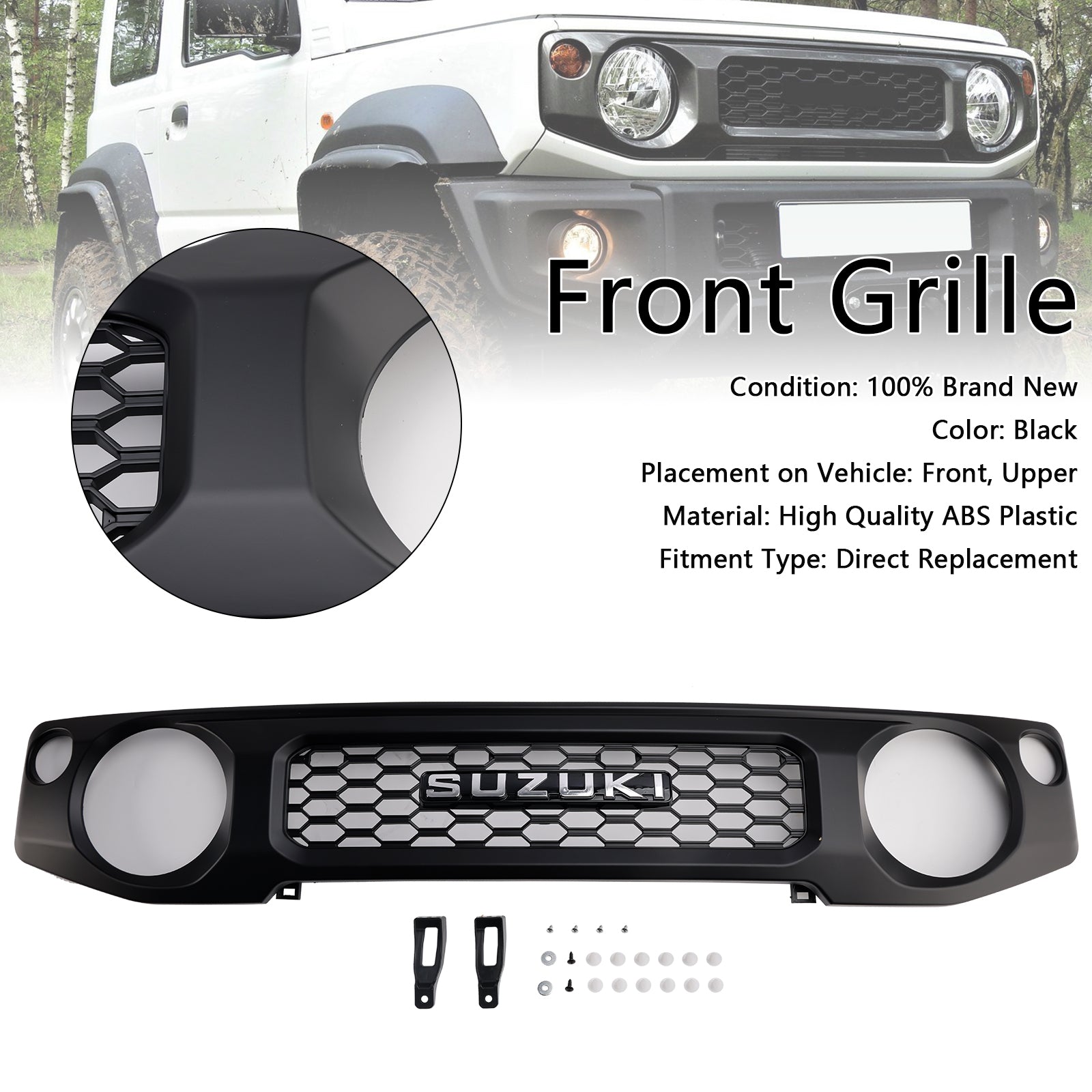 2019 2020 2021 2022 2023 SUZUKI JIMNY JB64 JB74 Calandre Front in Black Honeycomb