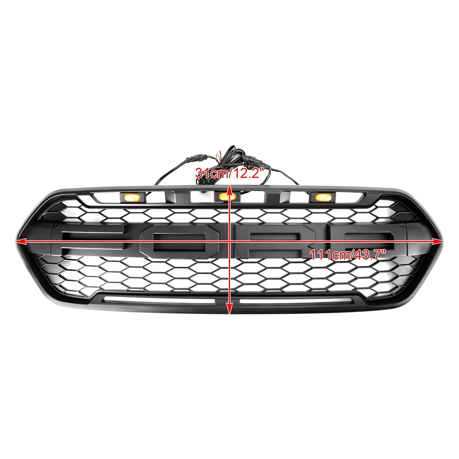 Griglia paraurti anteriore nera opaca per Ford Transit Custom Trail 2018-2023 con 3 LED