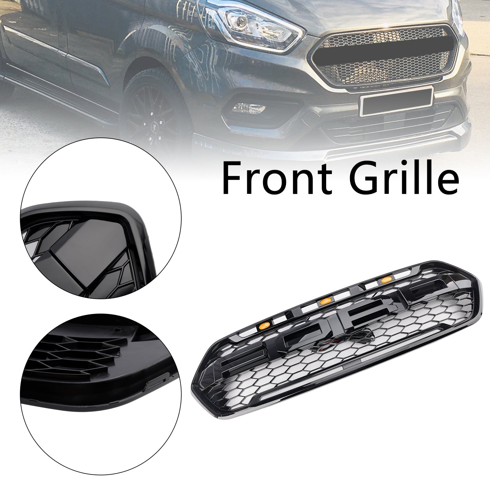 Griglia anteriore in stile Raptor a nido d'ape nero lucido per paraurti superiore del Ford Transit Custom/Tourneau Custom (2018-2023)