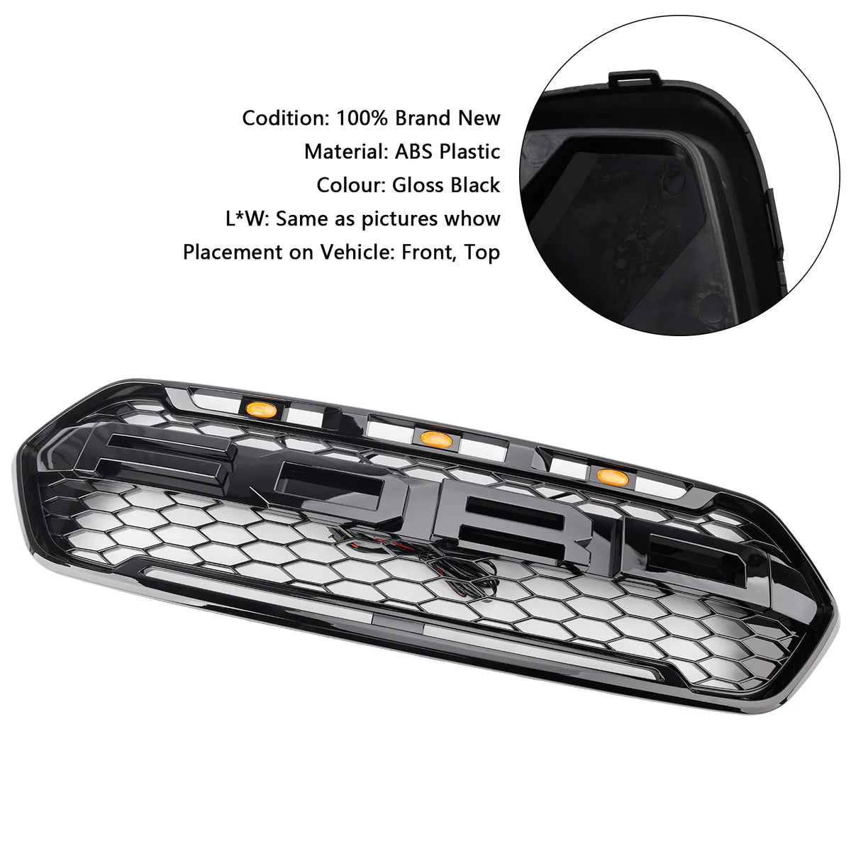 Grilla de parachoques delantero negro brillante para Ford Transit Custom Trail 2018-2023 con 3LED