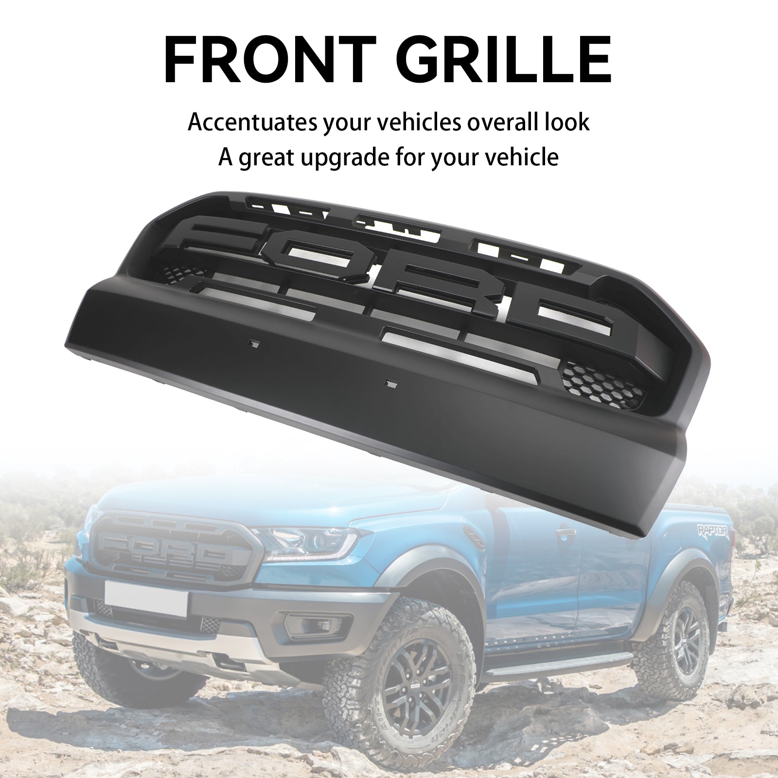 Parrilla de parachoques delantero estilo Ranger Raptor Ford Ranger T7 2015-2019 negro mate