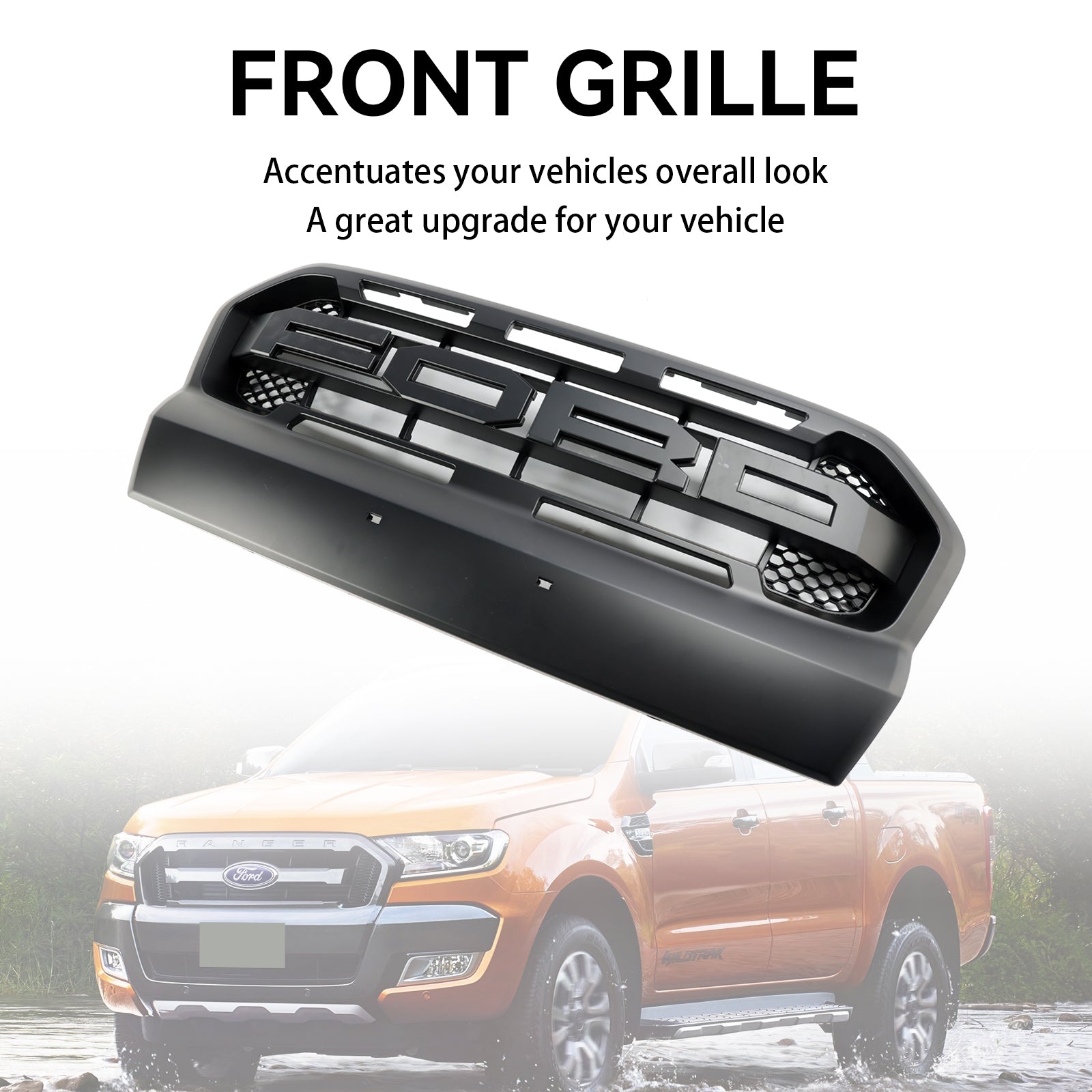 Remplacement de la calandre avant pour Ford Ranger T7 Wildtrak 2015-2019 en style Raptor, grille noir mat