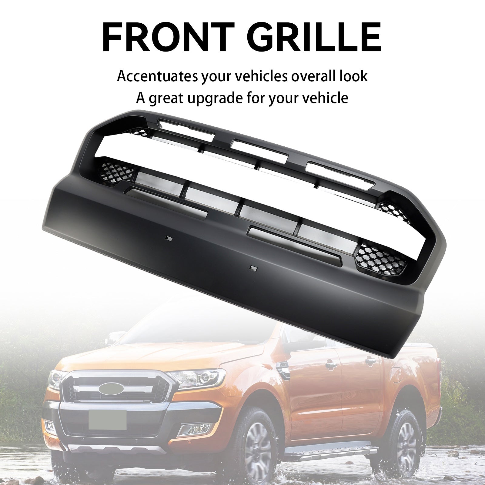 Grille Ford Ranger T7 2015 2019 Raptor Style Mat Zwart Compatibel met alle modellen
