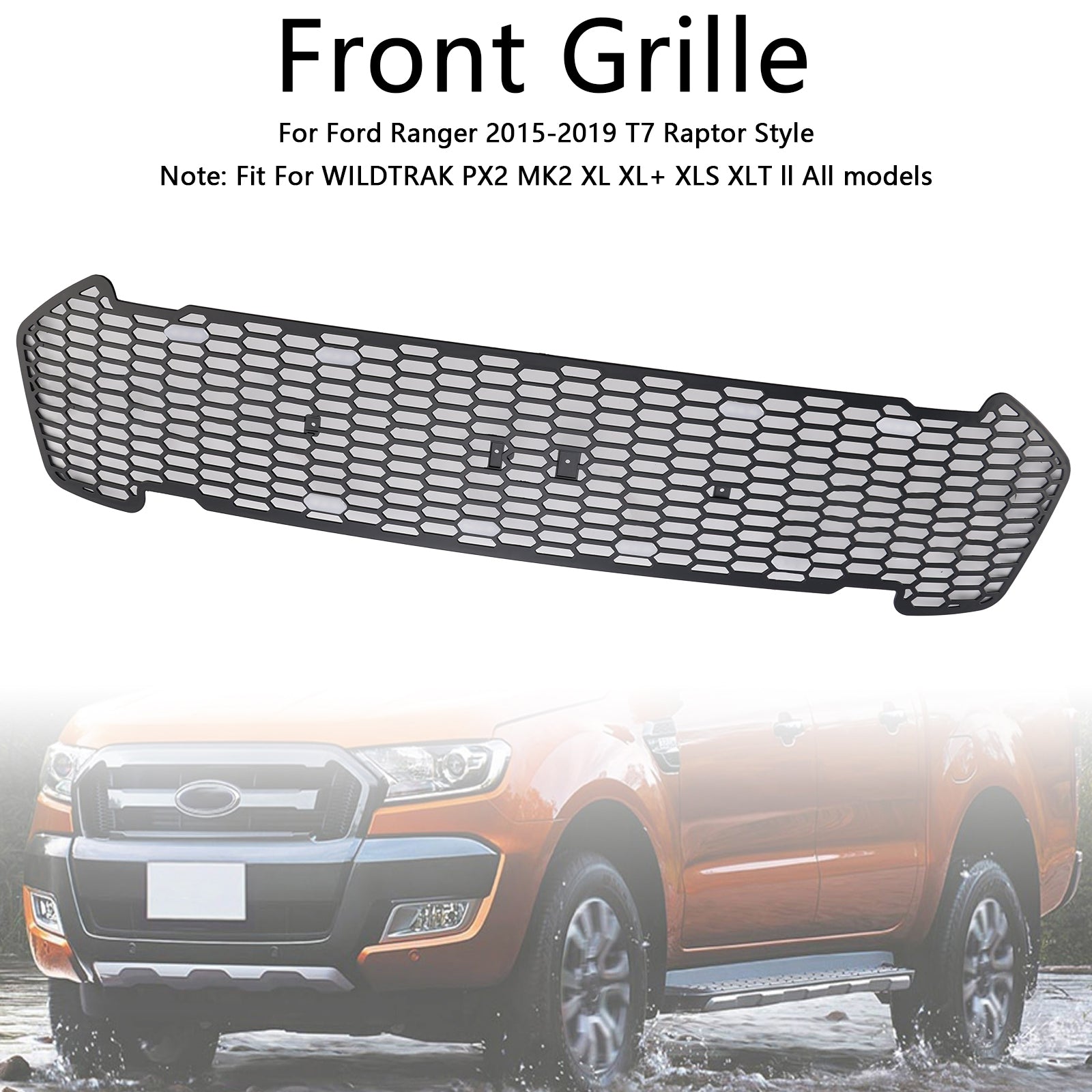 Matte Black Front Bumper Grill Grille Pour Ford Ranger 2015-2019 T7 W/LED