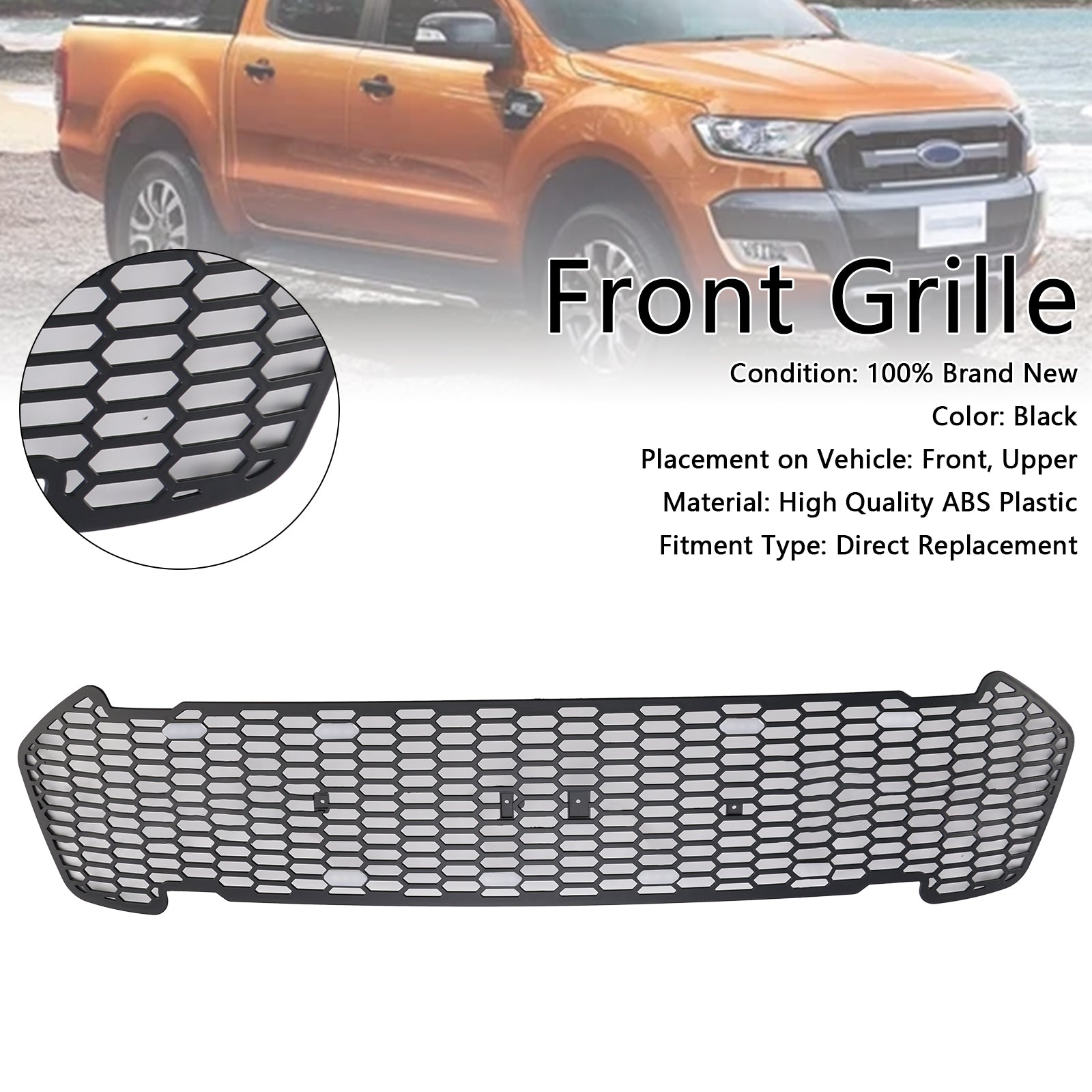 Matte Black Front Bumper Grill Grille Pour Ford Ranger 2015-2019 T7 W/LED