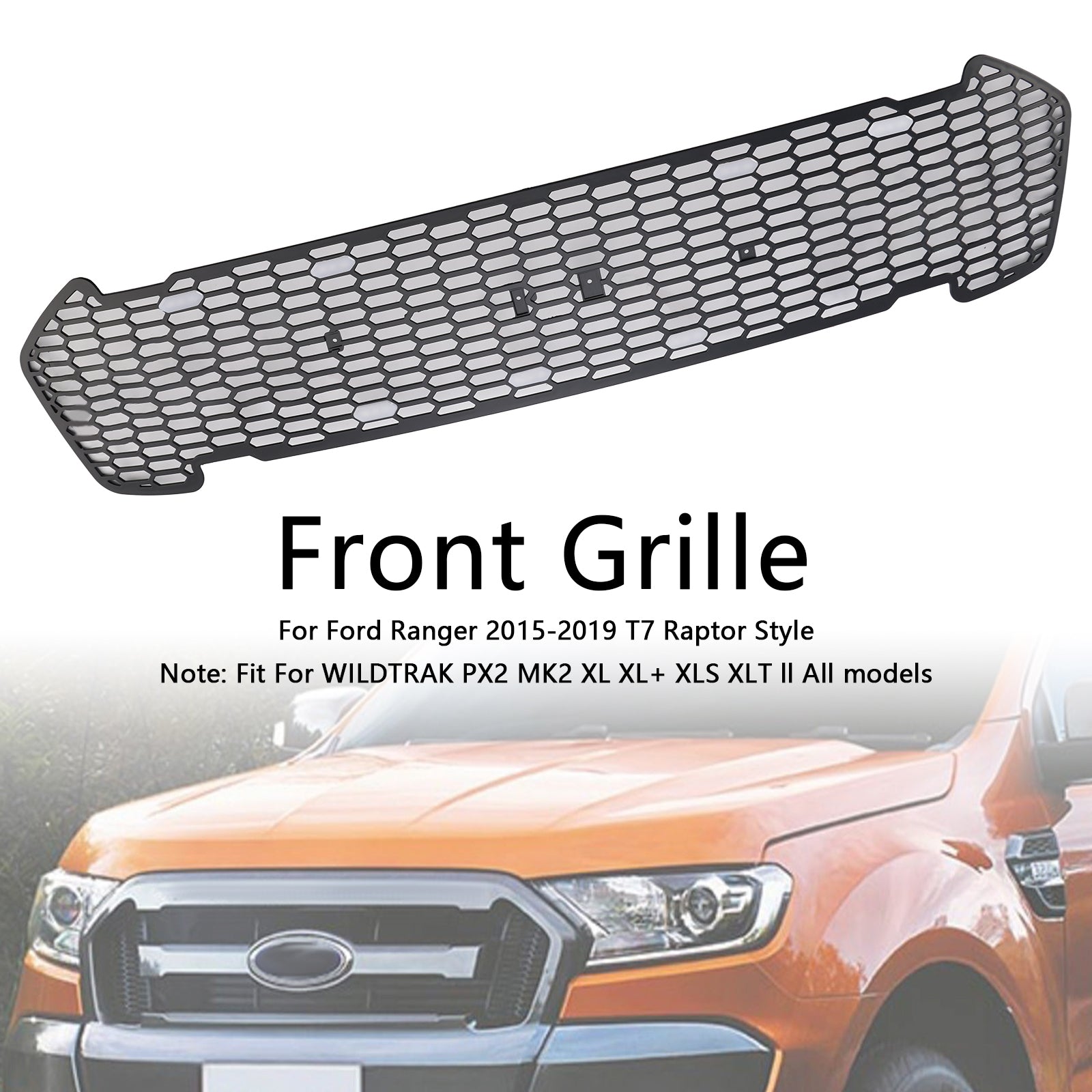 Matte Black Front Bumper Grill Grille Pour Ford Ranger 2015-2019 T7 W/LED