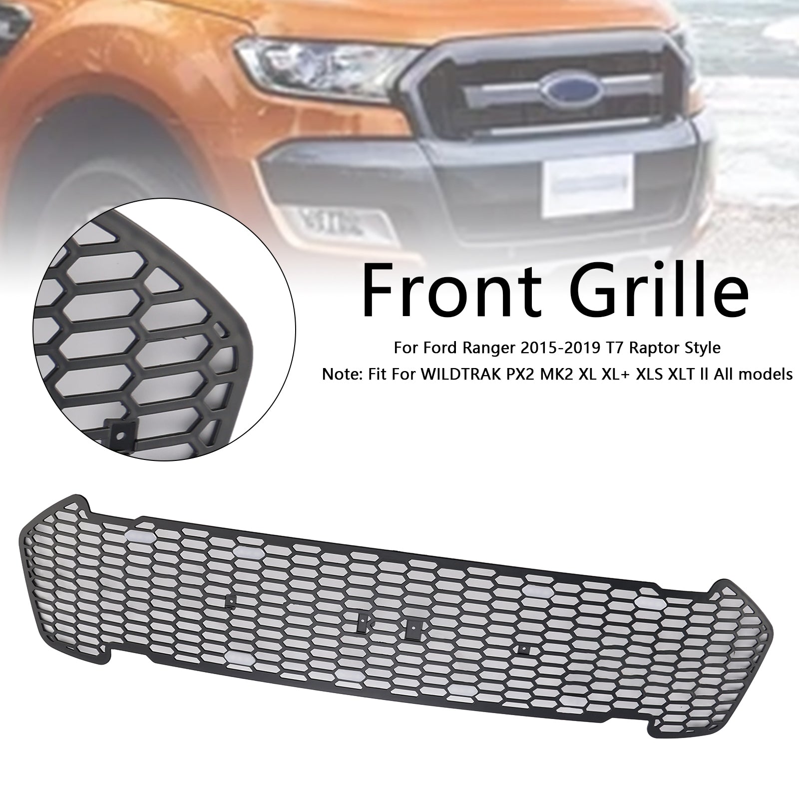 Matte Black Front Bumper Grill Grille Pour Ford Ranger 2015-2019 T7 W/LED