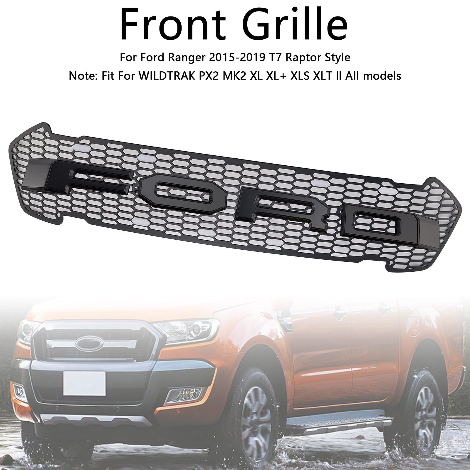 Mat Black Front Bumper Grid dla Ford Ranger 2015-2019 T7 z LED