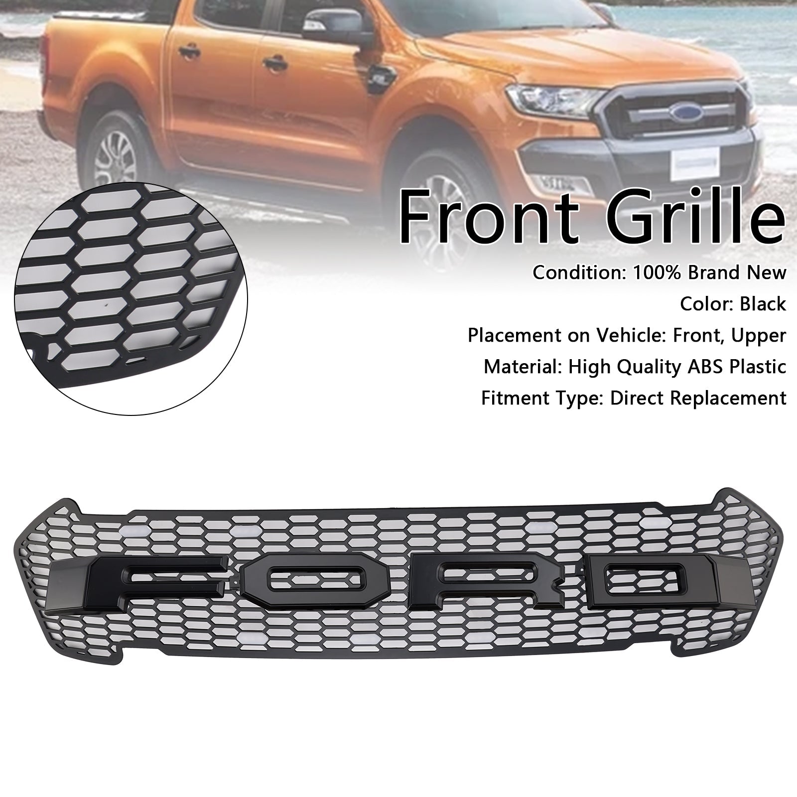 Mat Black Front Bumper Grid dla Ford Ranger 2015-2019 T7 z LED