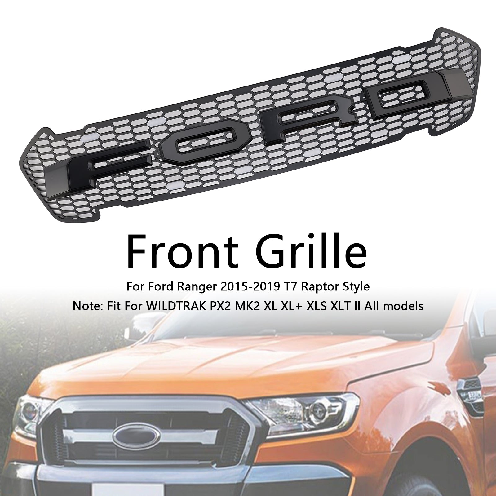 Mat Black Front Bumper Grid dla Ford Ranger 2015-2019 T7 z LED