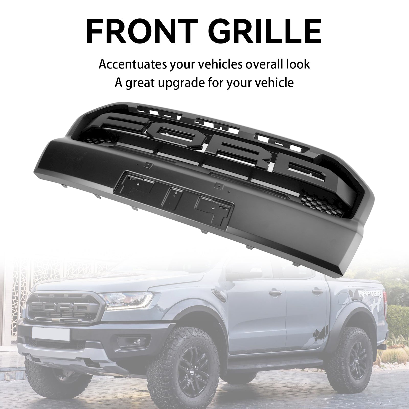 Parrilla de parachoques delantero negra mate estilo Ranger Raptor 2019-2023 T8 Ford Ranger