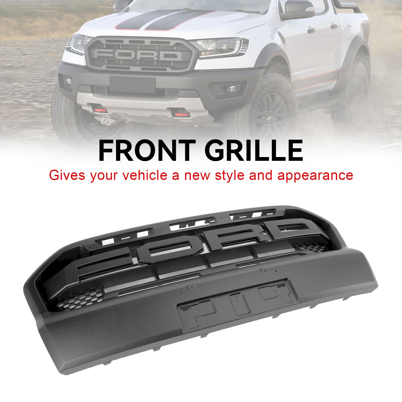 Parrilla de parachoques delantero negra mate estilo Ranger Raptor 2019-2023 T8 Ford Ranger