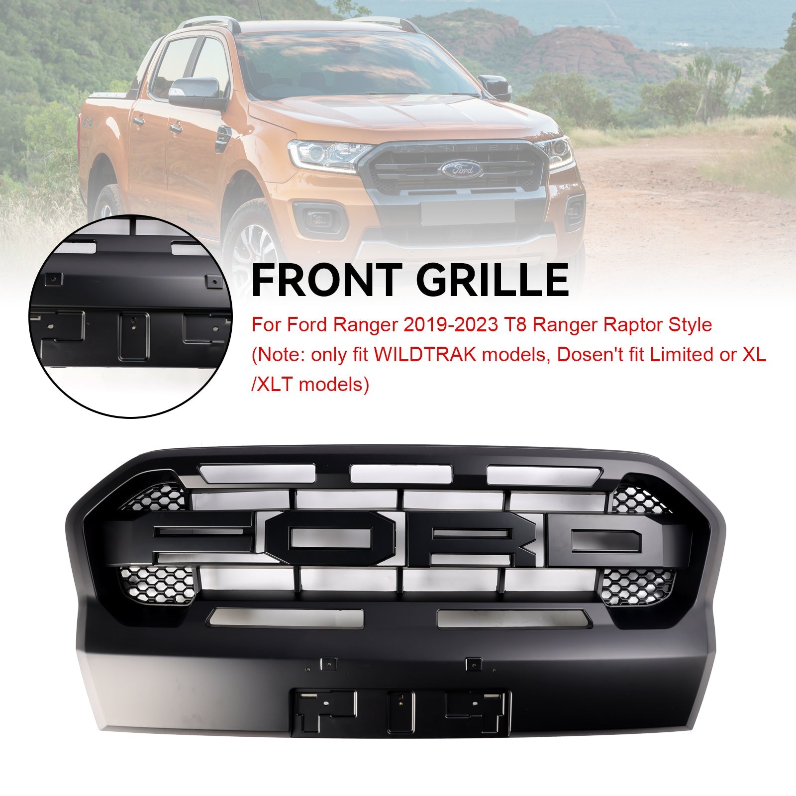 Grille de Bumper przed Mat Ranger Raptor Raptor Mat dla Ford Ranger T8 2019-2023