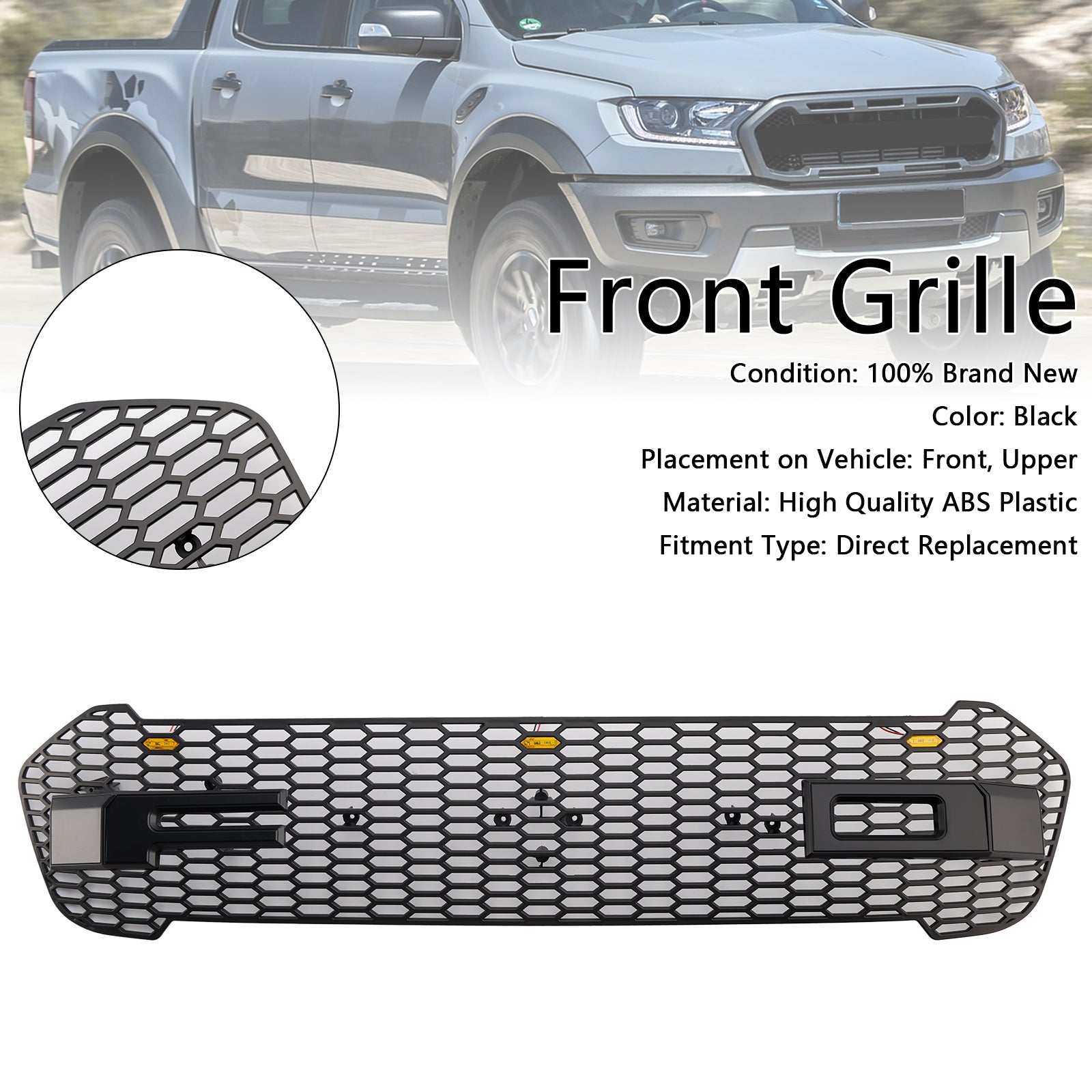 Grille de Bumper Front Style Raptor to LED para Ford Ranger T8 2019-2023