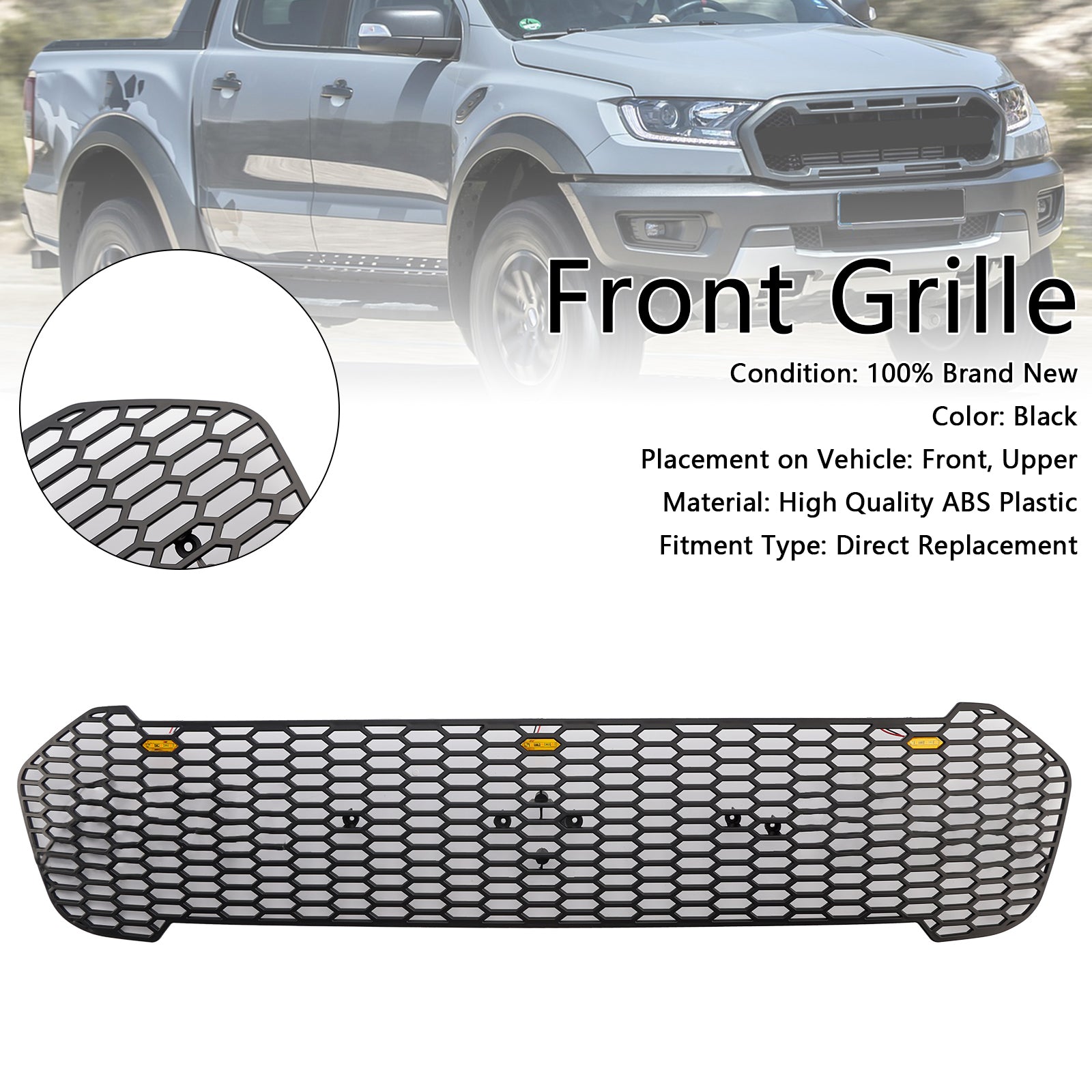 Grille de pare-chocs avant style Raptor à LED pour Ford Ranger T8 2019-2023
