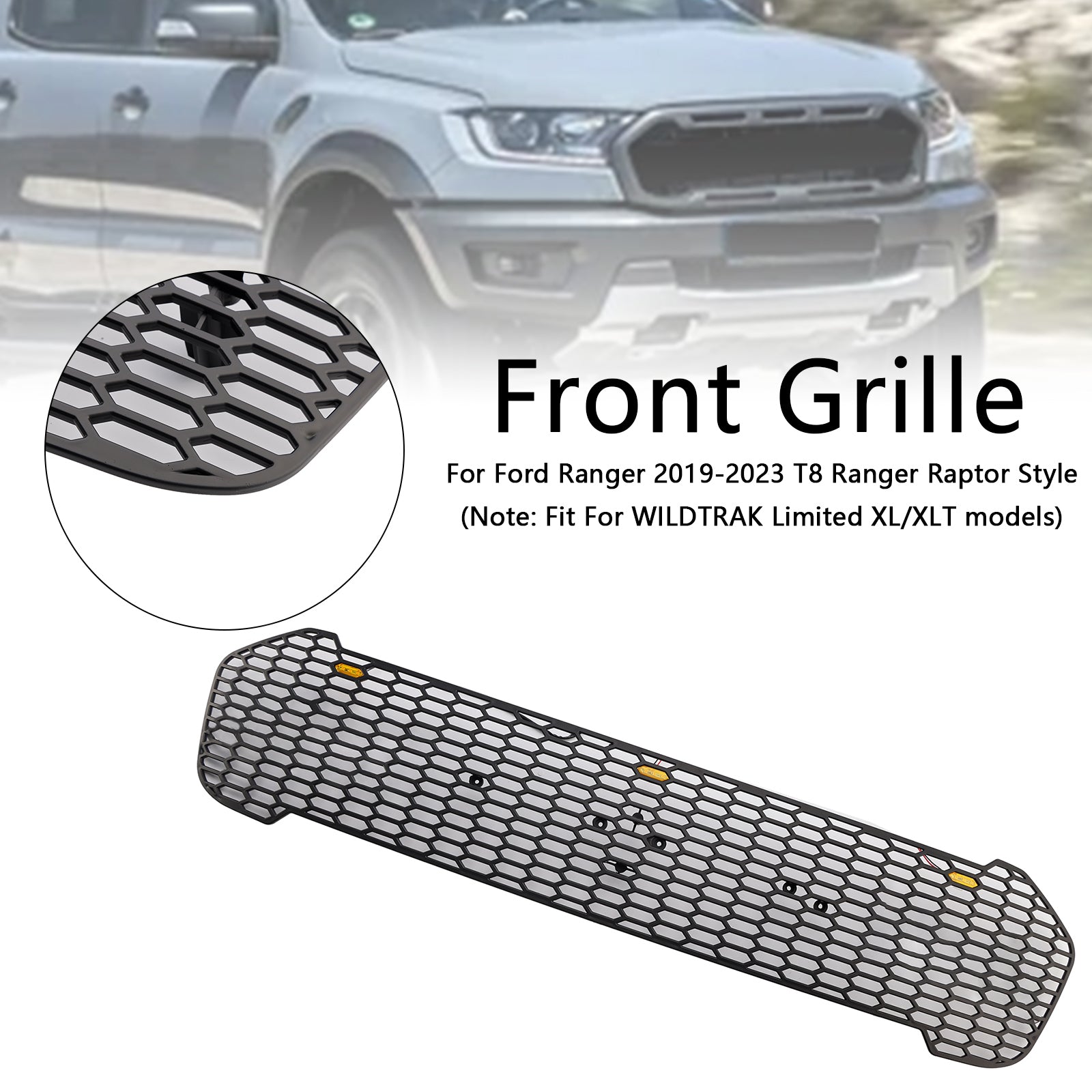 Grille de pare-chocs avant style Raptor à LED pour Ford Ranger T8 2019-2023