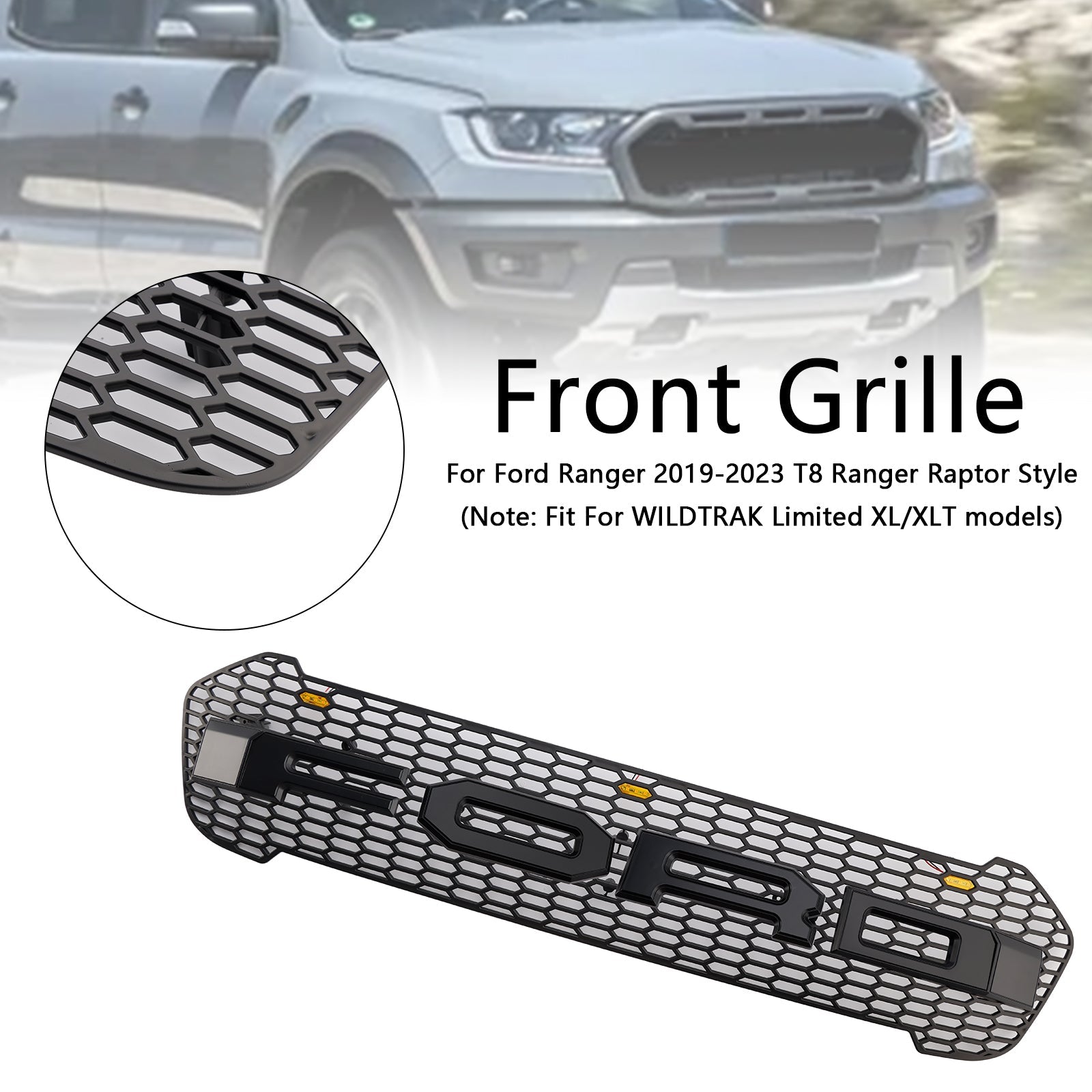 Grille de Bumper Front Style Raptor to LED para Ford Ranger T8 2019-2023