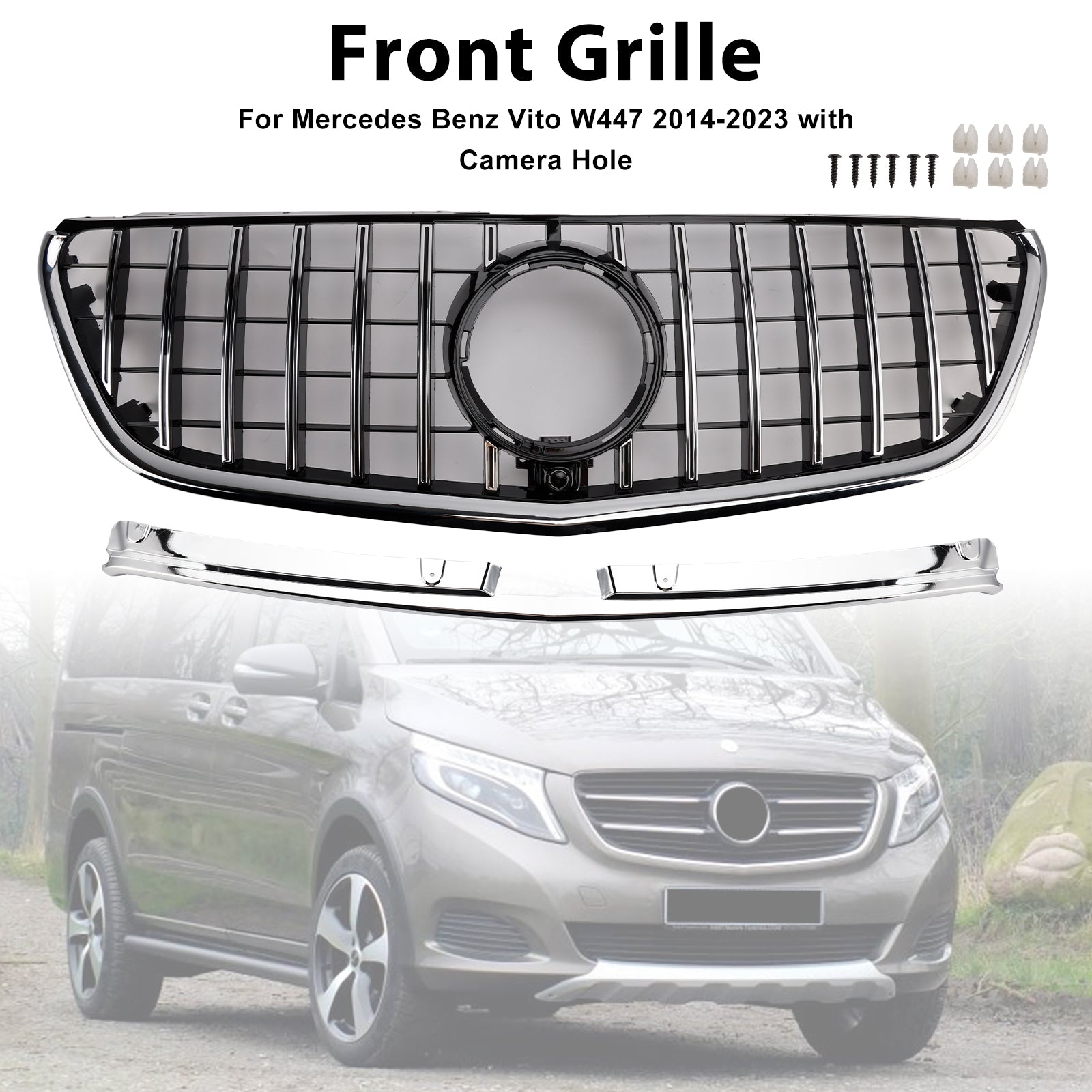 Chromowana osłona przedniego zderzaka w stylu GT do Mercedesa Benz Vito W447 2014-2023