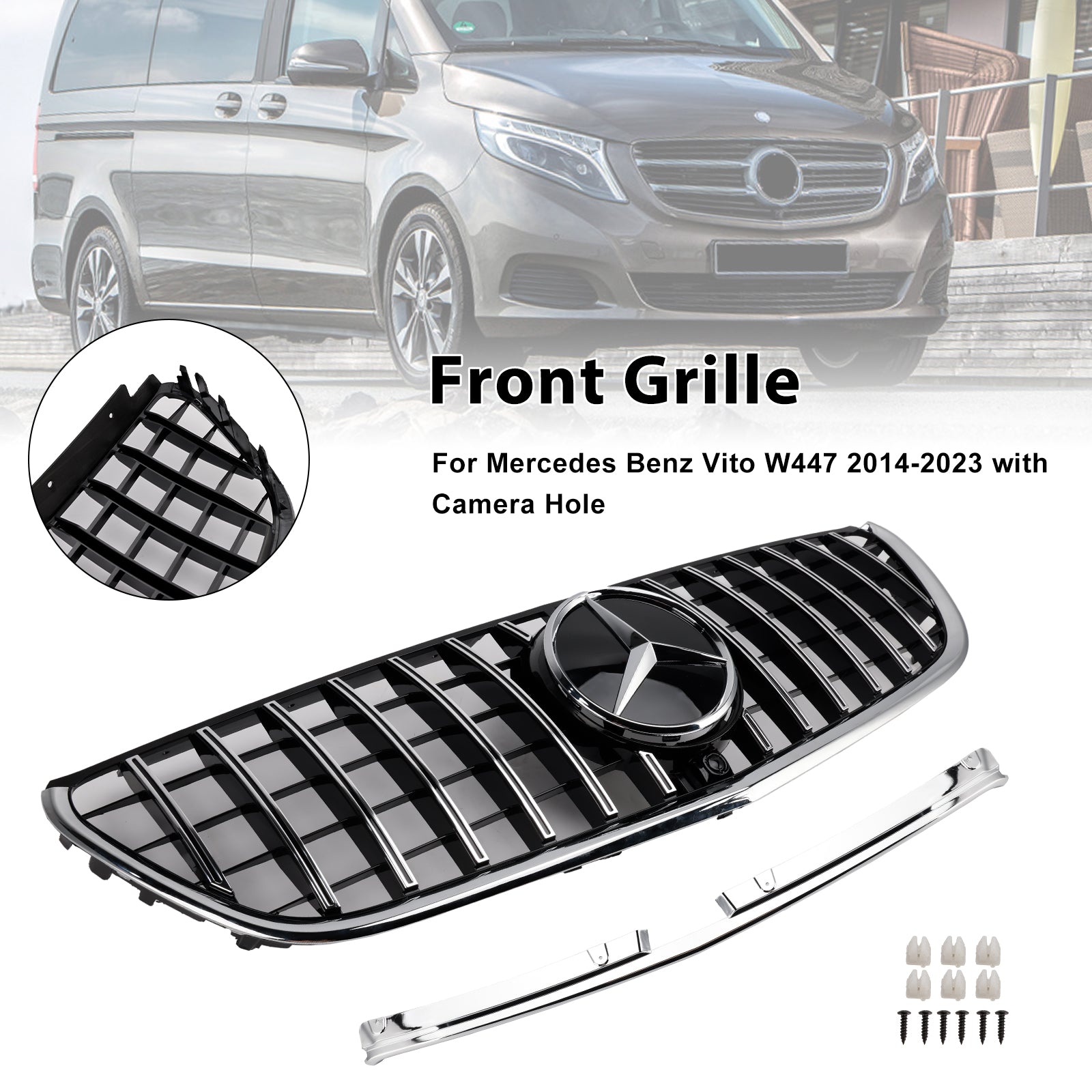 Chromowany przedni grill zderzaka GT Style do Mercedesa Benz Vito W447 2014-2023