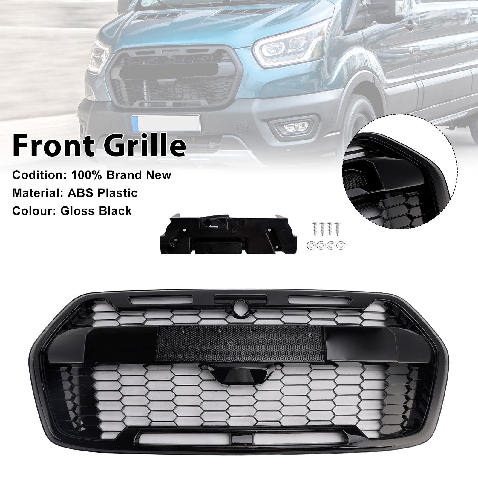 Remplacement Direct de Calandre - ABS Noir Brillant pour Ford Transit MK8 2019-2025 - Style Raptor