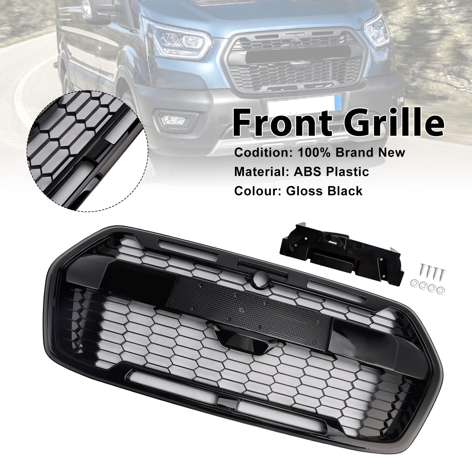 Remplacement Direct de Calandre - ABS Noir Brillant pour Ford Transit MK8 2019-2025 - Style Raptor