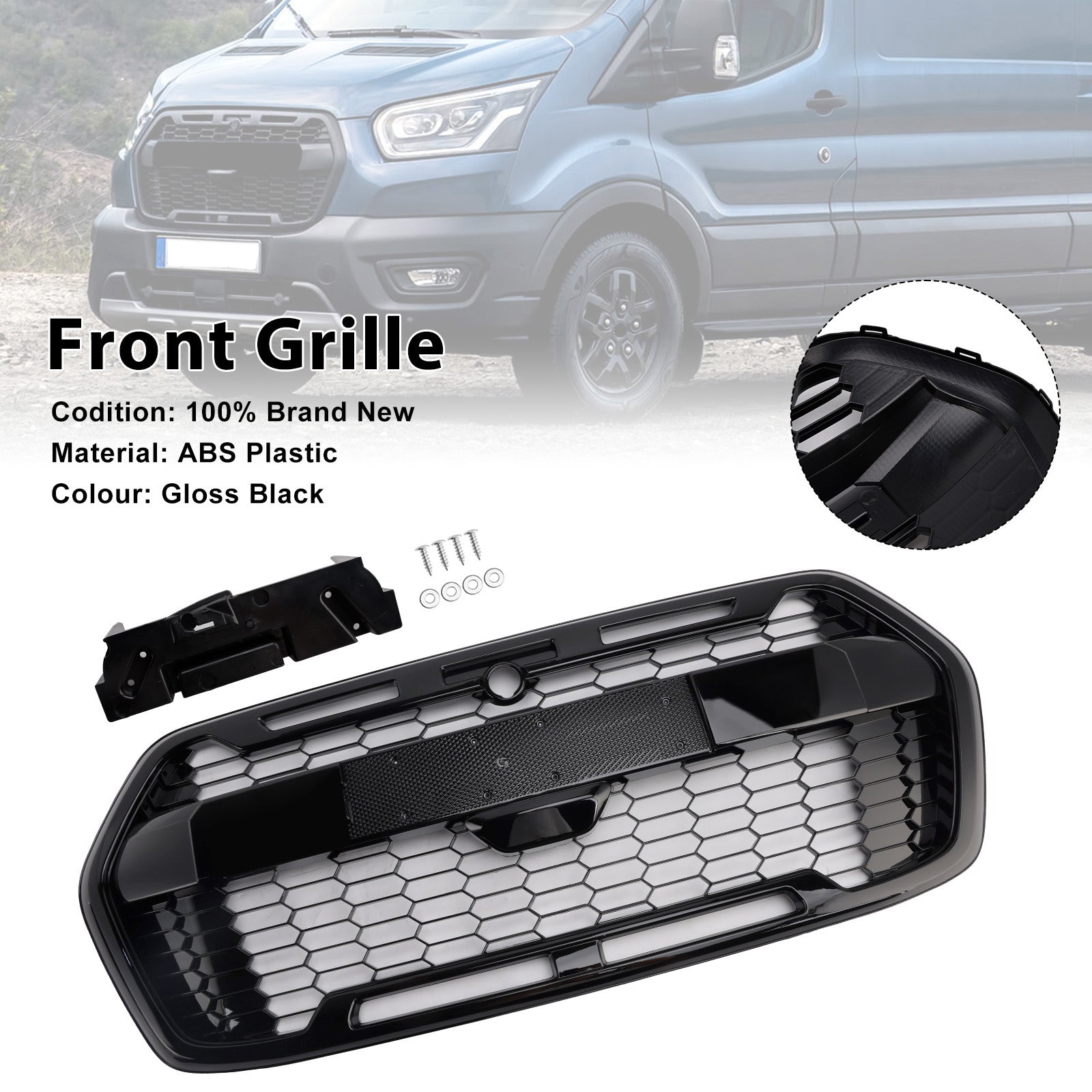 Remplacement Direct de Calandre - ABS Noir Brillant pour Ford Transit MK8 2019-2025 - Style Raptor