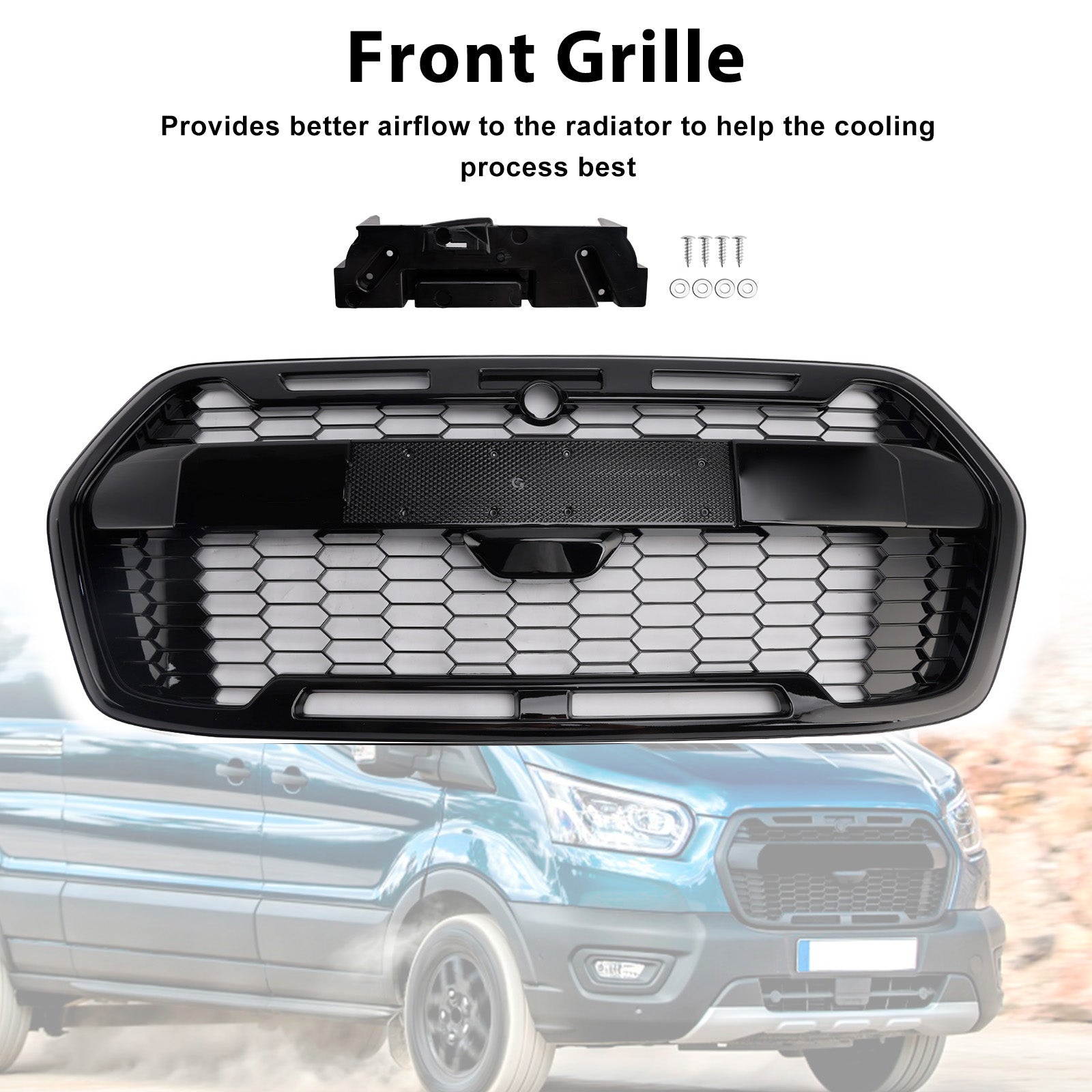 Remplacement Direct de Calandre - ABS Noir Brillant pour Ford Transit MK8 2019-2025 - Style Raptor