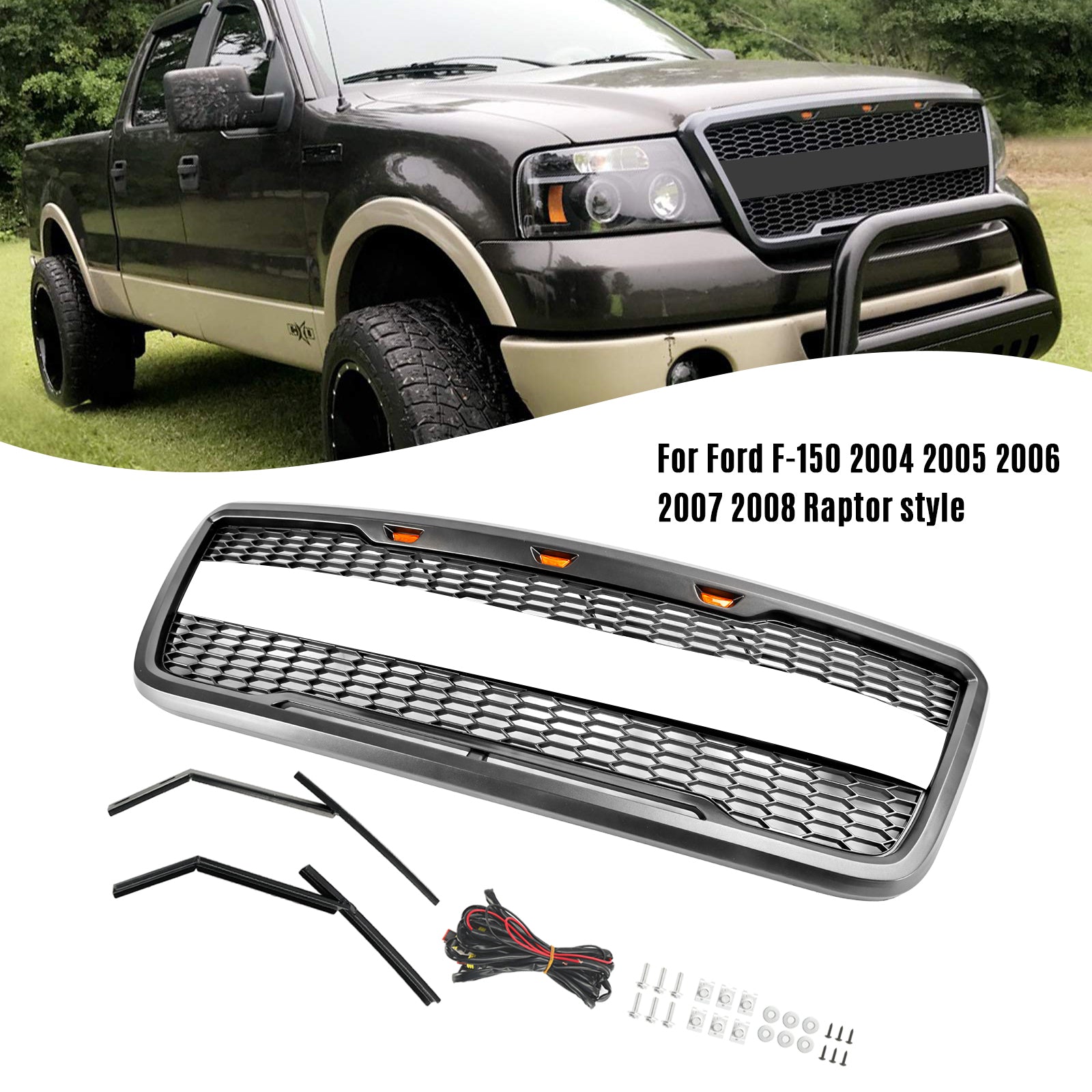 2007 F150 Grille de rechange pour grille de capot en maille avant Ford Style Raptor avec LED générique