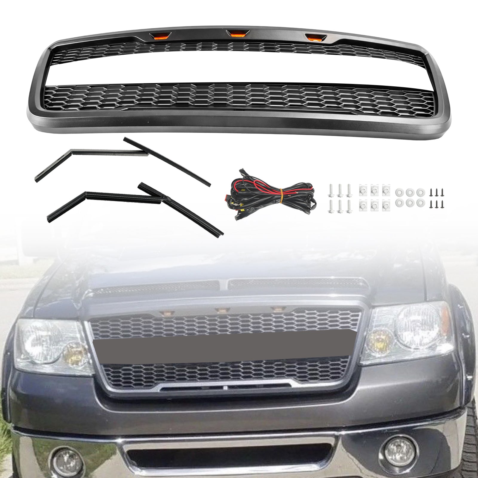 2007 F150 Grille de rechange pour grille de capot en maille avant Ford Style Raptor avec LED générique