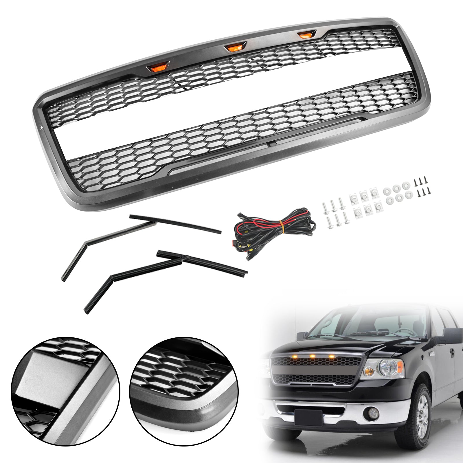 2007 F150 Grille de rechange pour grille de capot en maille avant Ford Style Raptor avec LED générique