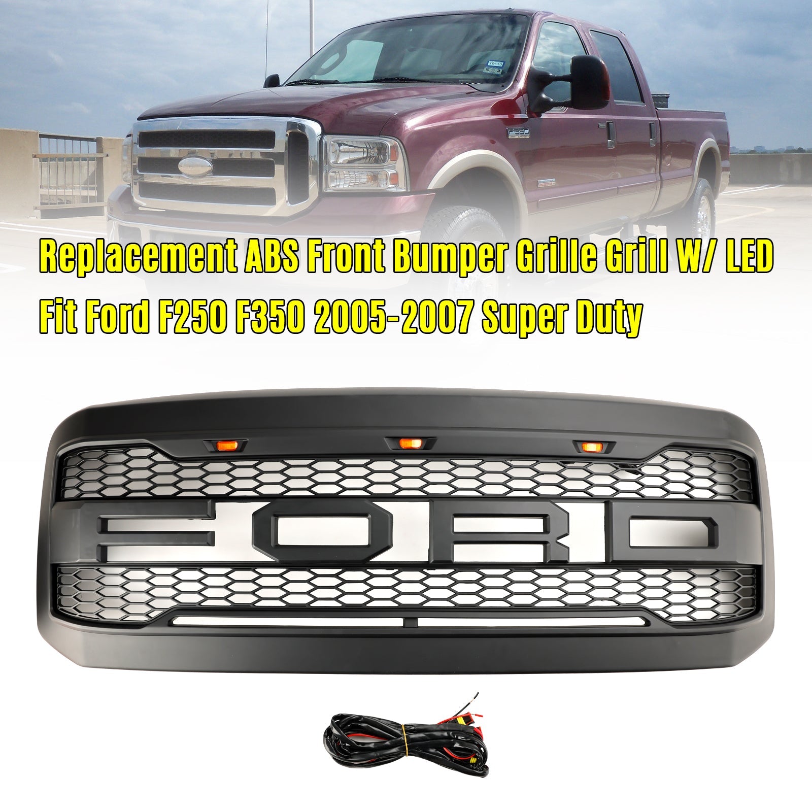 Grille de pare-chocs avant à LED pour Ford F250 F350 Super Duty 2005-2007