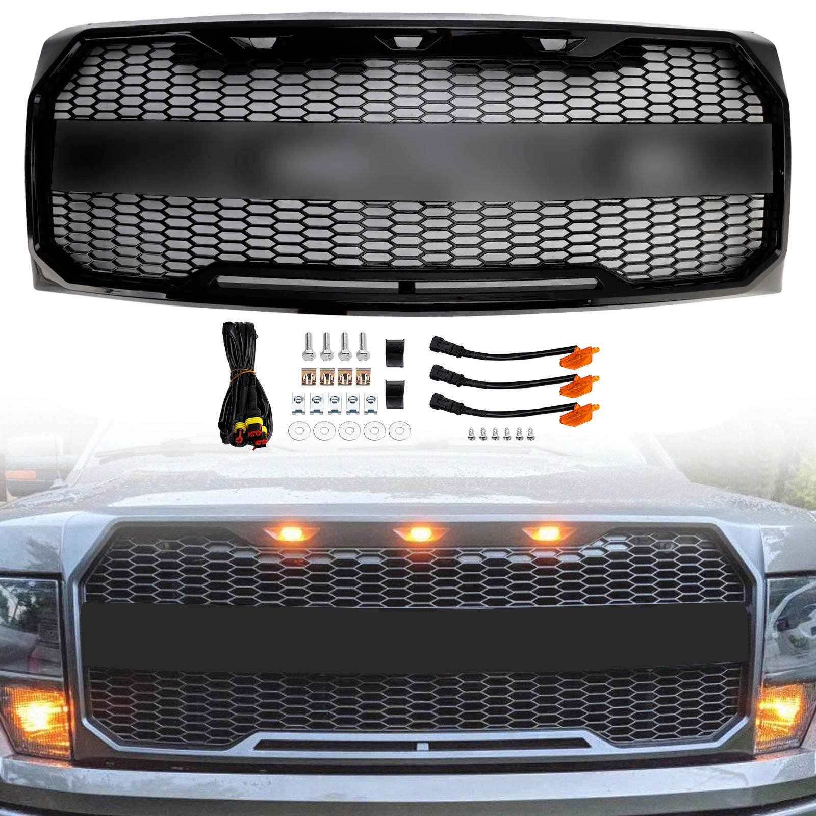 Calandre de pare-chocs avant style Raptor noir brillant compatible avec Ford F150 2009-2014