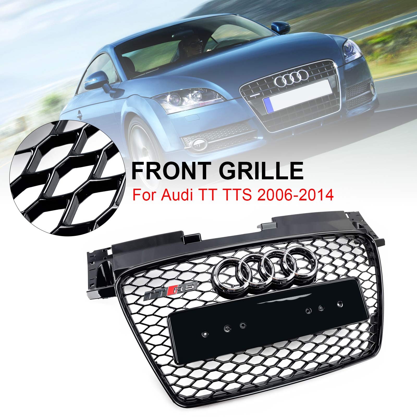 Griglia anteriore a nido d'ape nera lucida Audi TT TTS RS 2006-2014