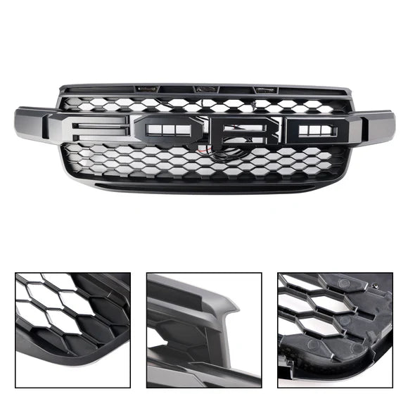 Grid delantero negro Ford Ranger Wildtrak 2023-2024 T9 con iluminación blanca y logotipo de Ford