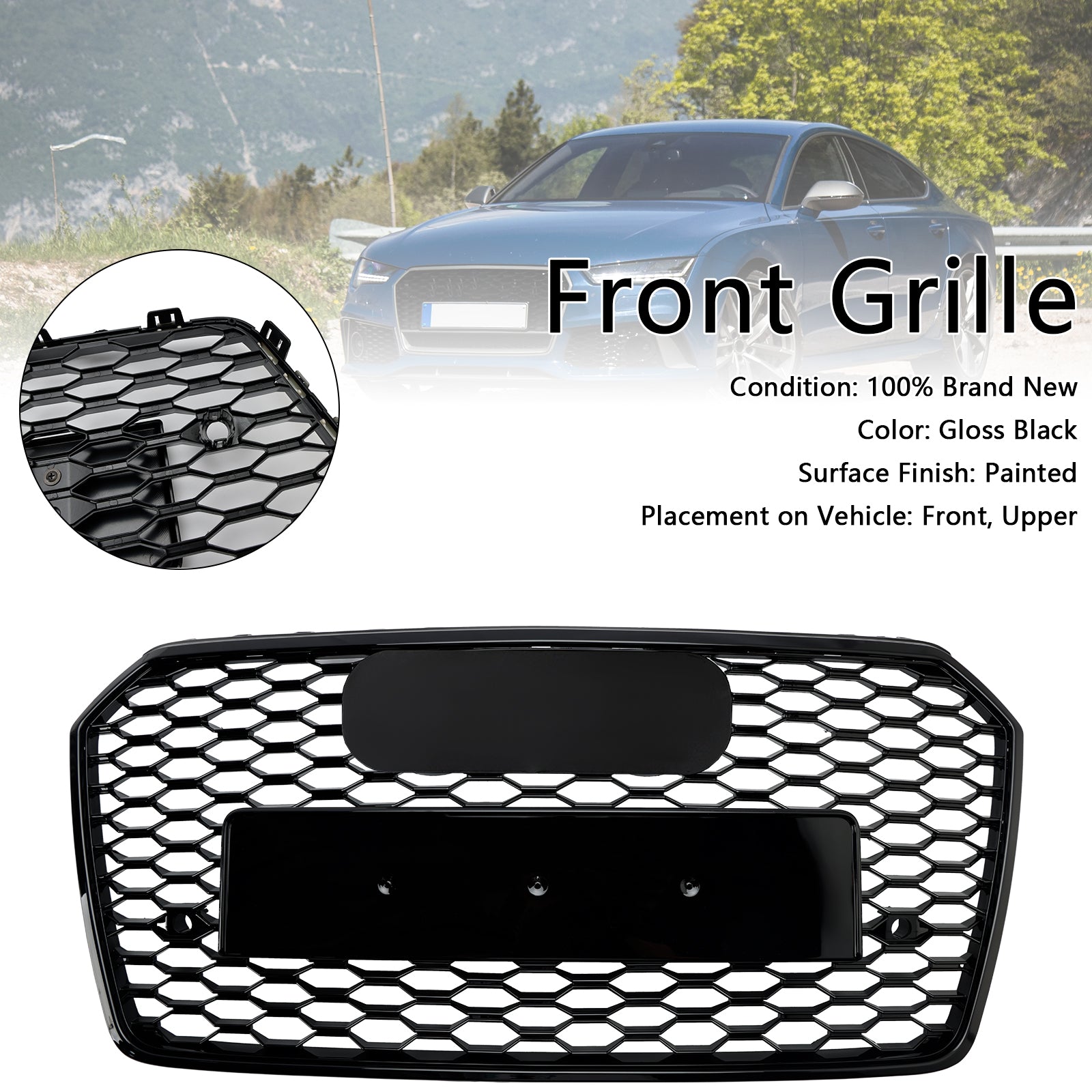 Grille de pare-chocs avant en nid d';abeille de style Audi A7 C7 S7 RS7 2016-2018 noire
