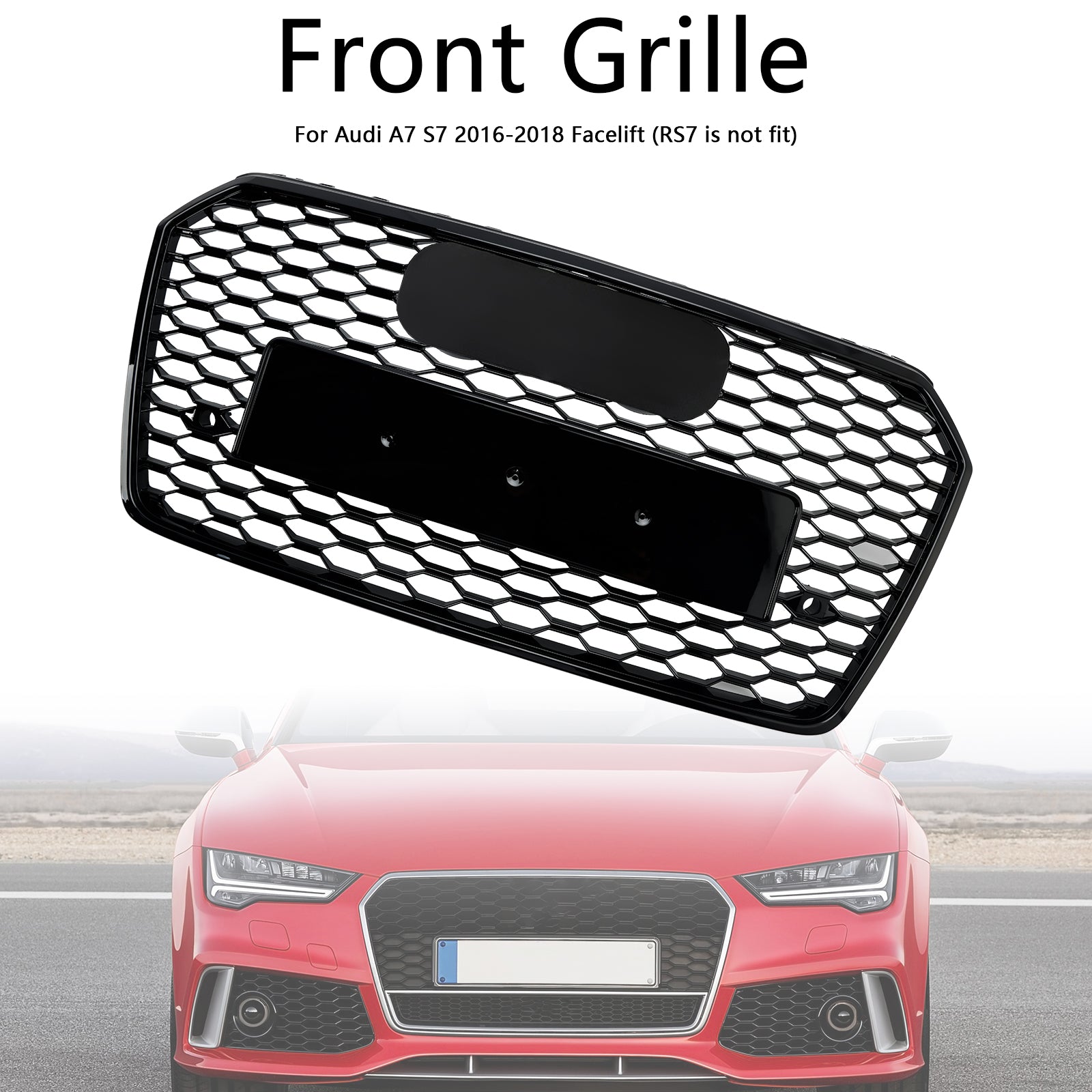 Grille de pare-chocs avant en nid d';abeille de style Audi A7 C7 S7 RS7 2016-2018 noire