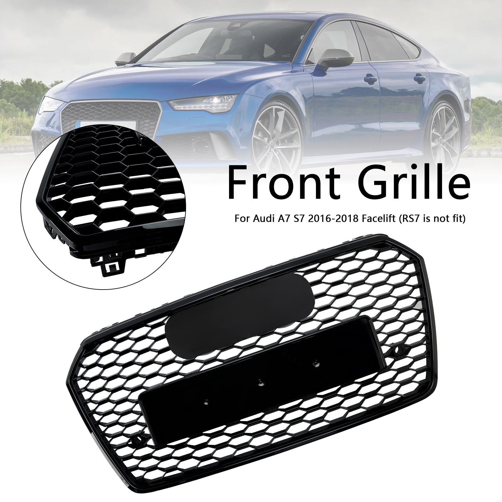Grille de pare-chocs avant en nid d';abeille de style Audi A7 C7 S7 RS7 2016-2018 noire