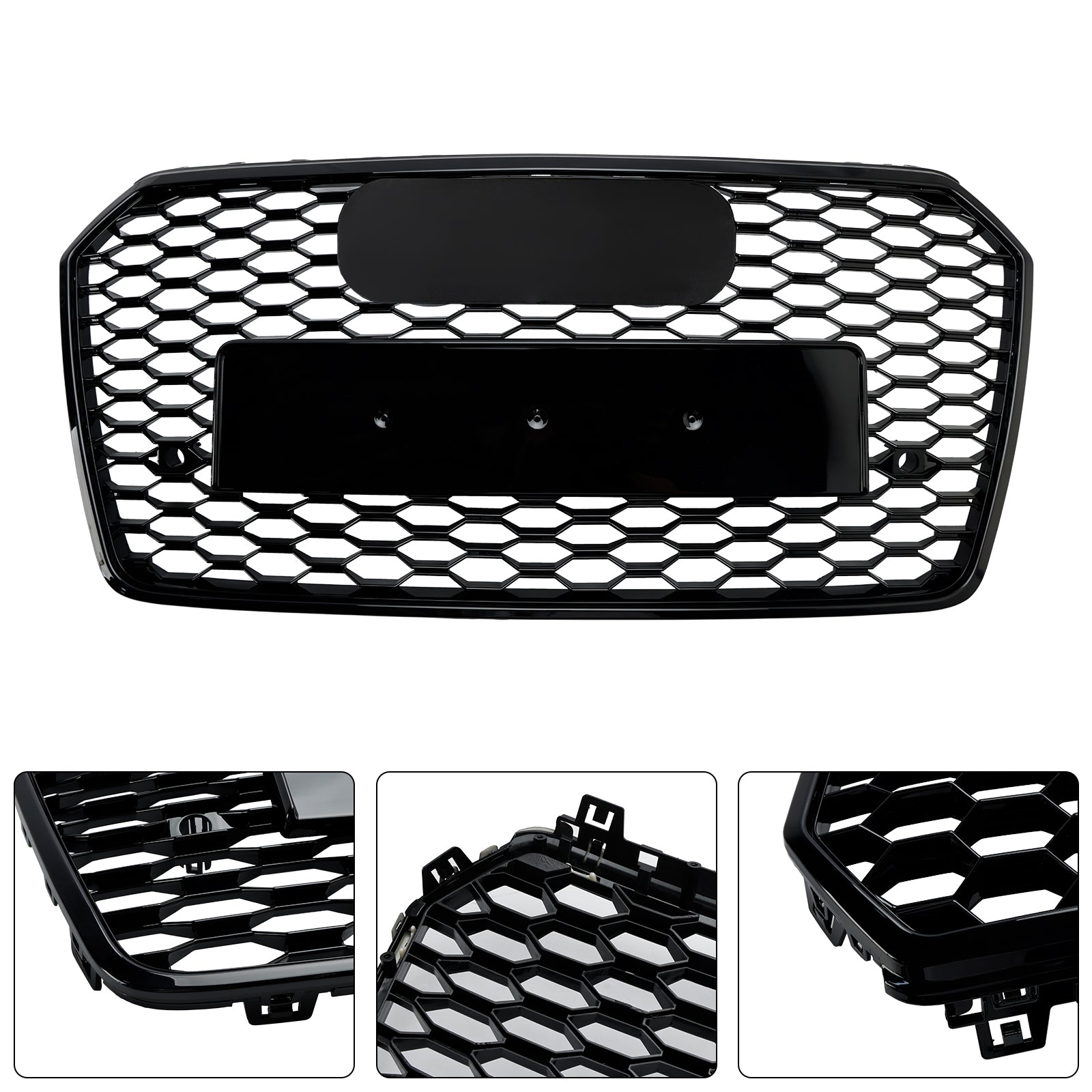 Grille de pare-chocs avant en nid d';abeille de style Audi A7 C7 S7 RS7 2016-2018 noire