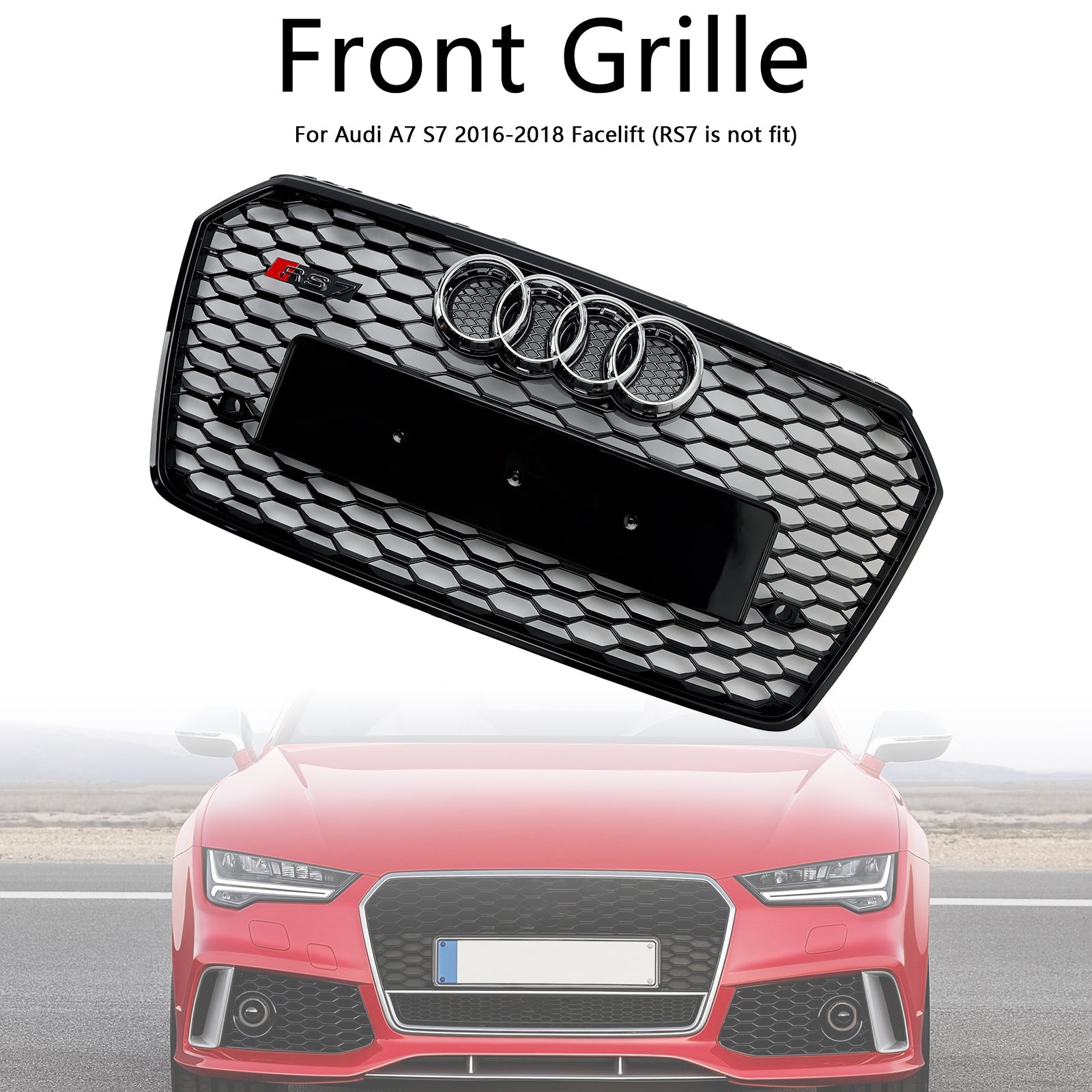 Grille de pare-chocs avant en nid d';abeille de style Audi A7 C7 S7 RS7 2016-2018 noire