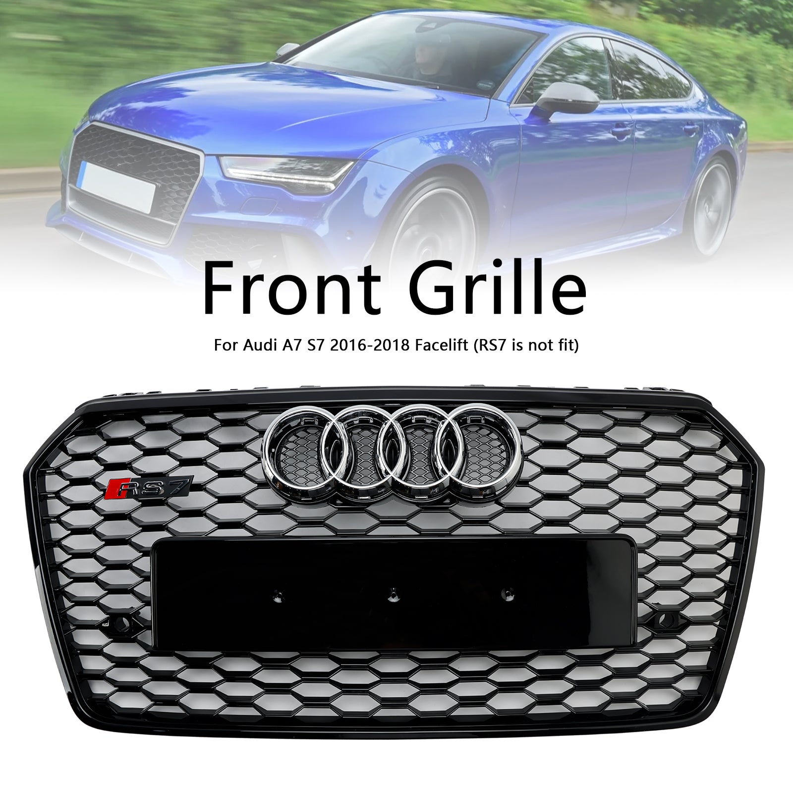 Grille de pare-chocs avant en nid d';abeille de style Audi A7 C7 S7 RS7 2016-2018 noire