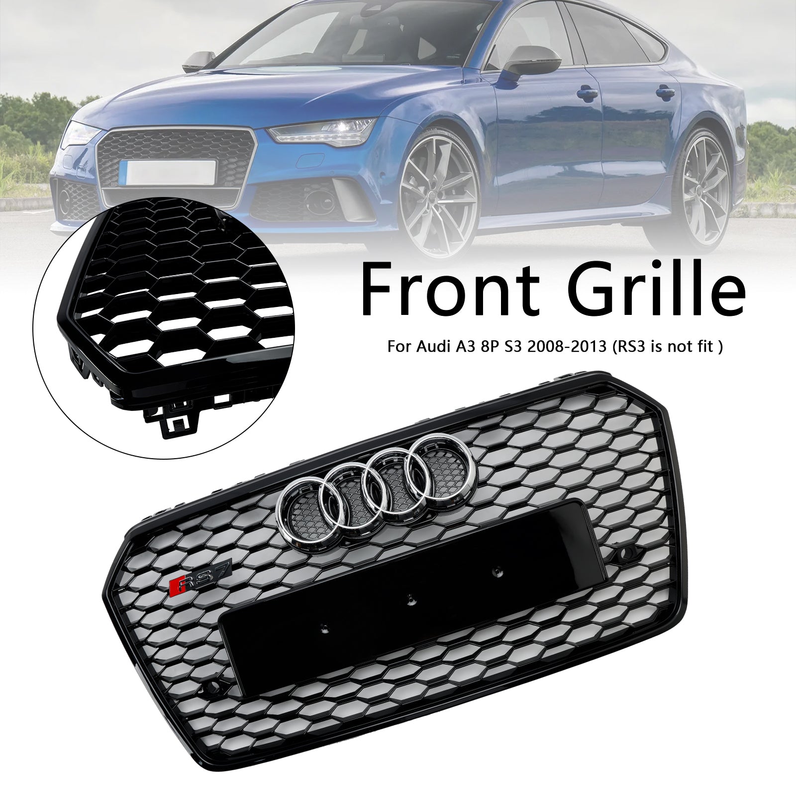 Grille de pare-chocs avant en nid d';abeille de style Audi A7 C7 S7 RS7 2016-2018 noire