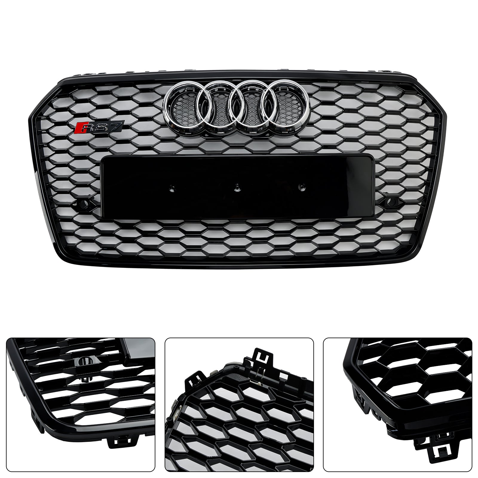 Grille de pare-chocs avant en nid d';abeille de style Audi A7 C7 S7 RS7 2016-2018 noire