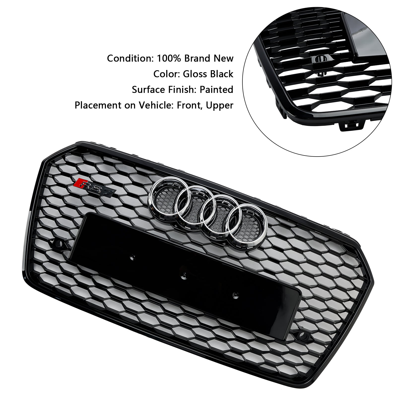 Grille de pare-chocs avant en nid d';abeille de style Audi A7 C7 S7 RS7 2016-2018 noire