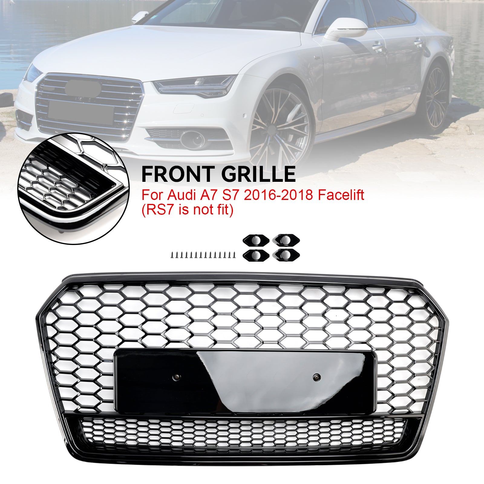 Audi A7 C7 S7 RS7 2016-2018 Zwart honingraatstijl voorbumpergrille