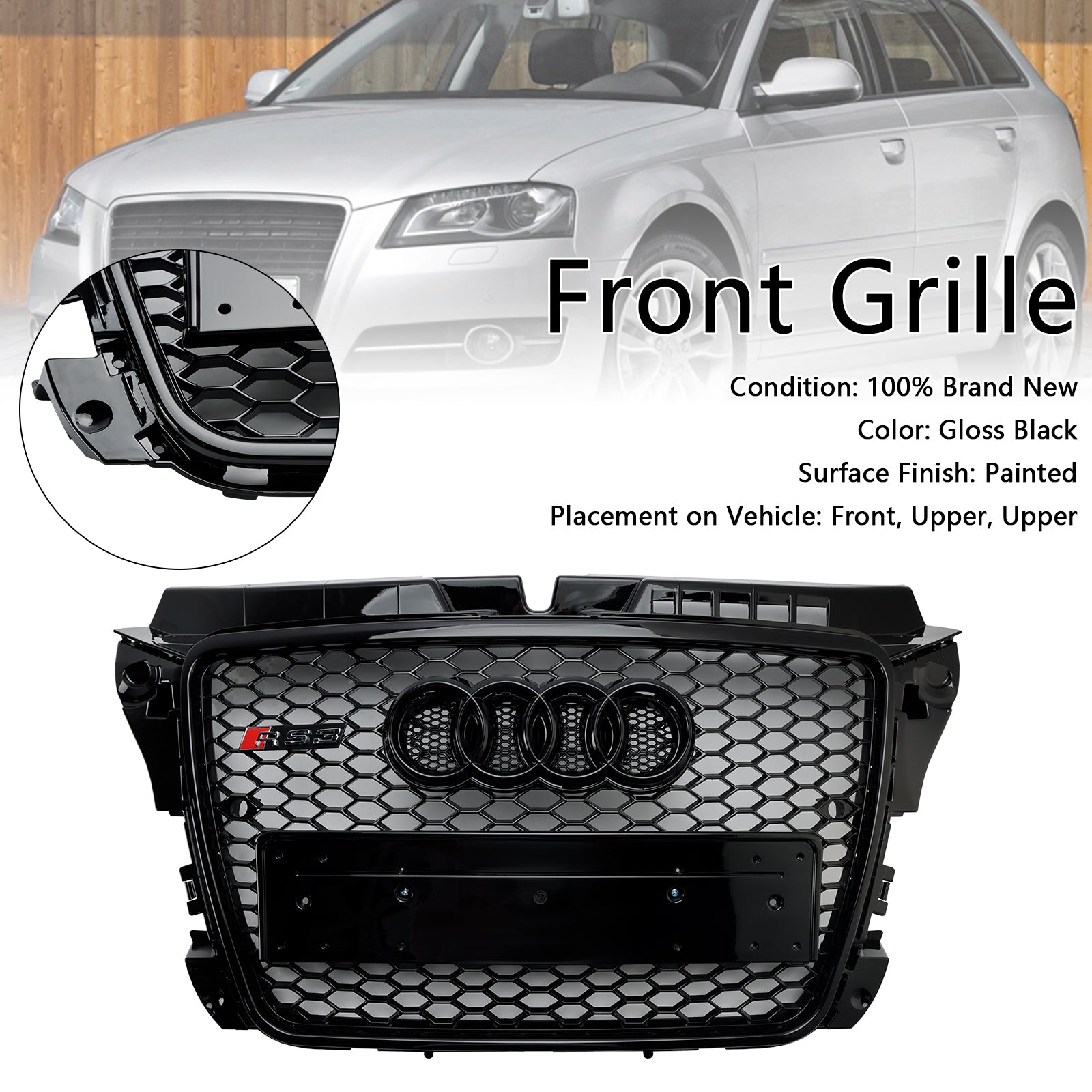 Grille de pare-chocs avant en nid d';abeille de style Audi A3 8P RS3 2008-2013