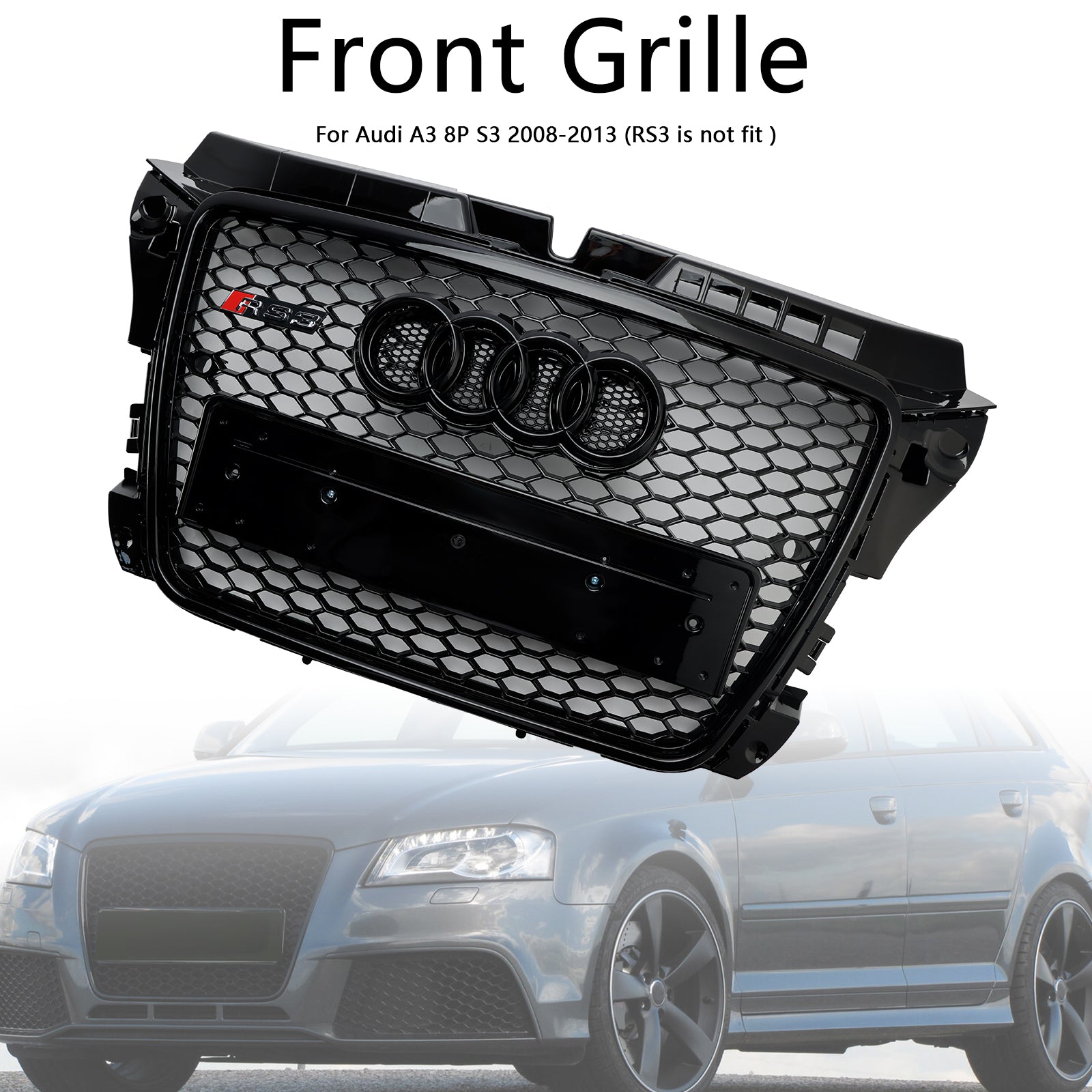 Grille de pare-chocs avant en nid d';abeille de style Audi A3 8P RS3 2008-2013