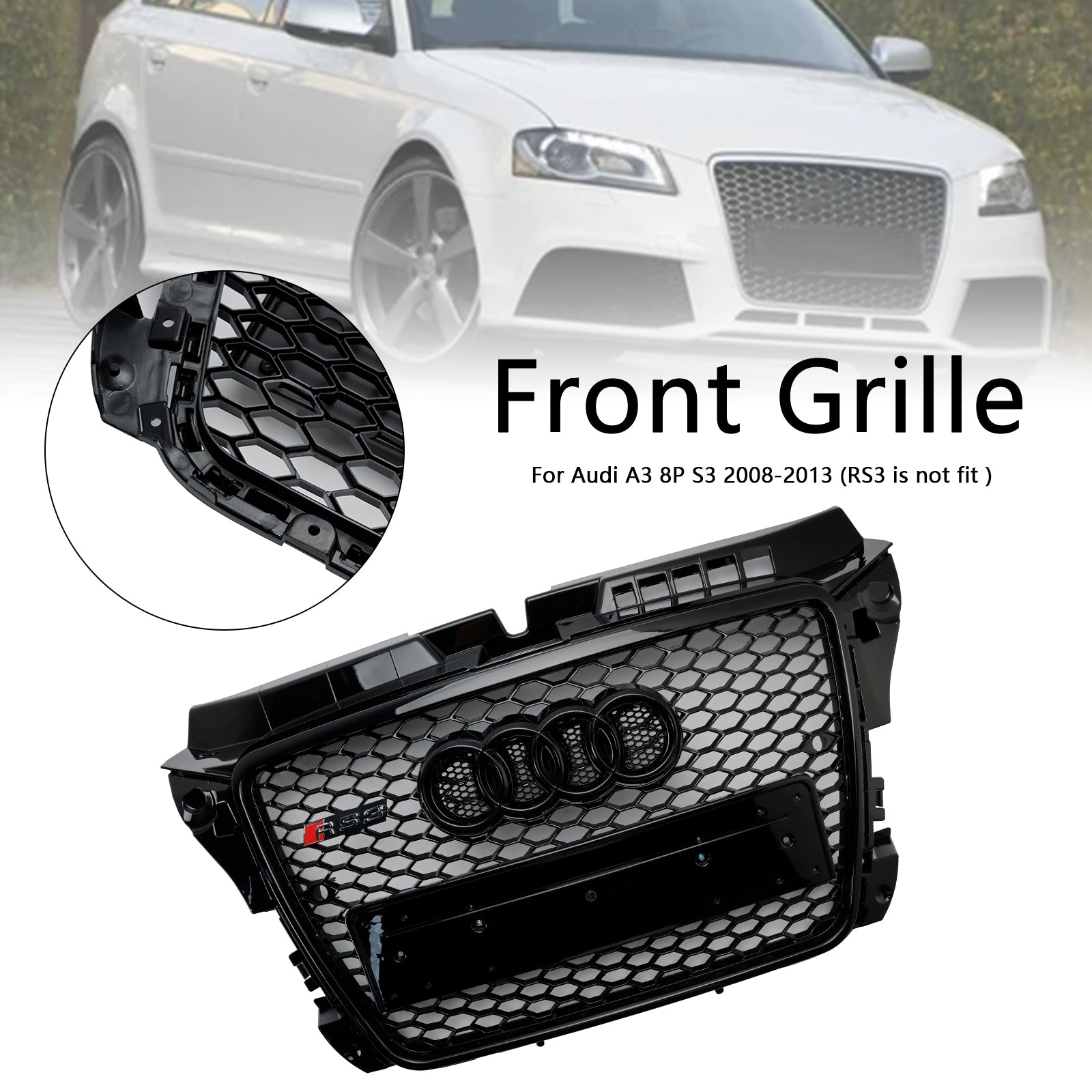 Grille de pare-chocs avant en nid d';abeille de style Audi A3 8P RS3 2008-2013